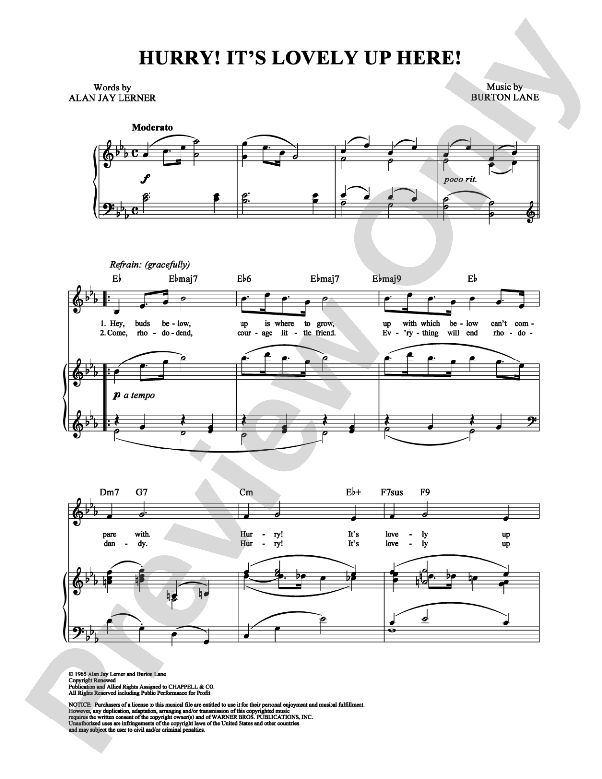 Hurry! It's Lovely up Here!: Piano/Vocal/Chords Digital Sheet Music
