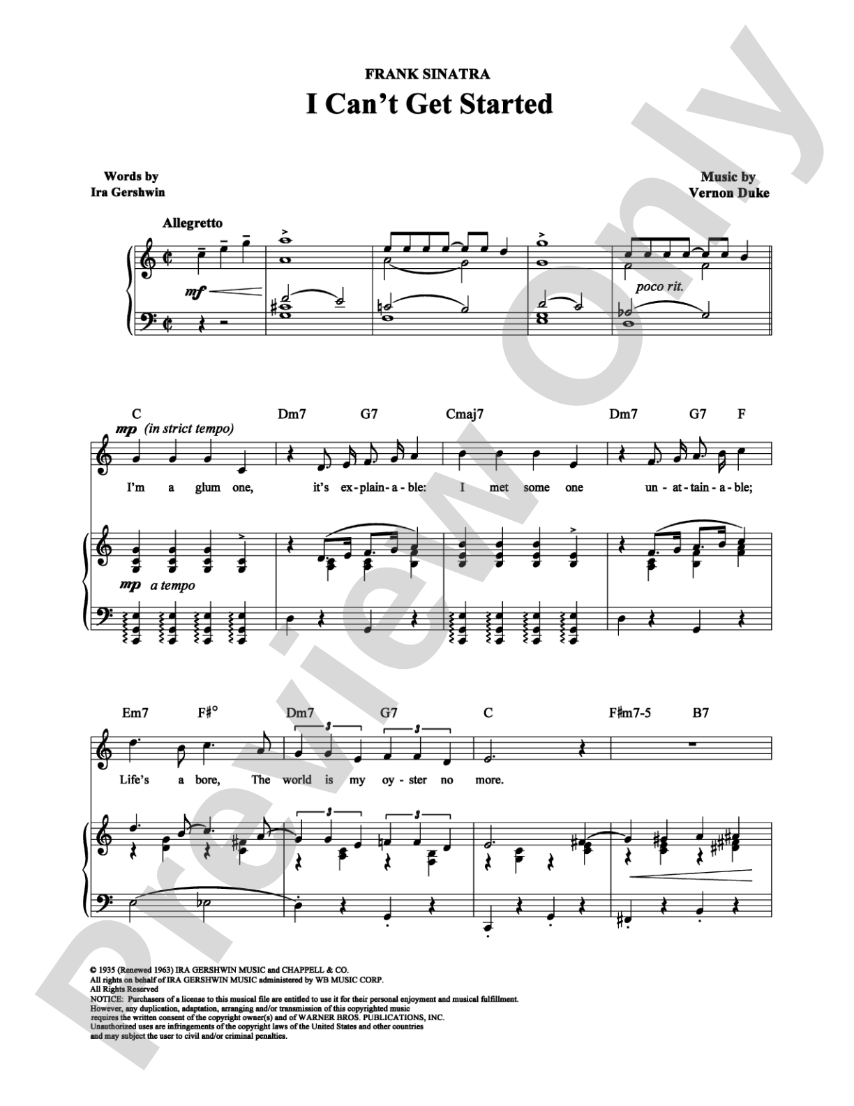 I Can't Get Started: Piano/Vocal/Chords Digital Sheet Music