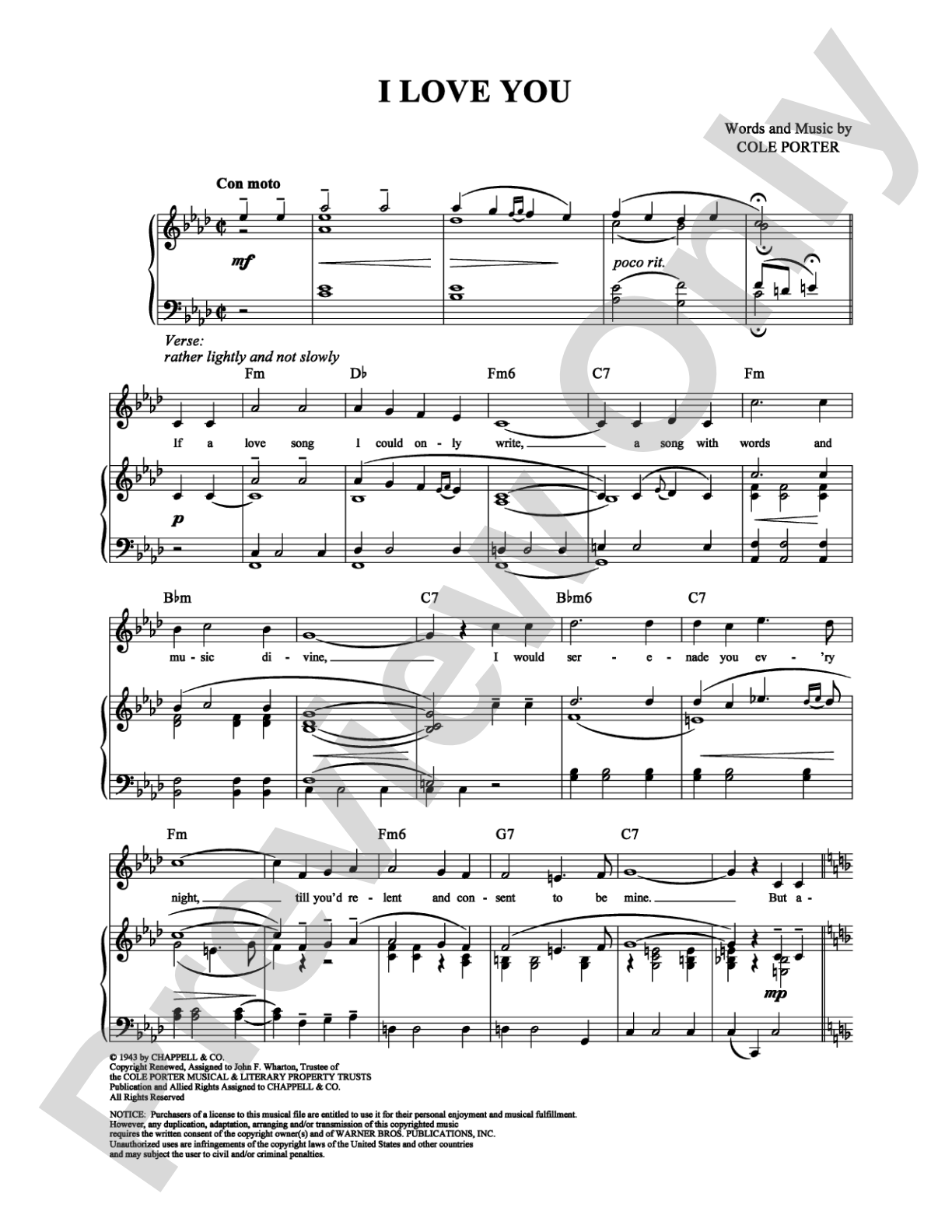 I Love You: Piano/Vocal/Chords Digital Sheet Music
