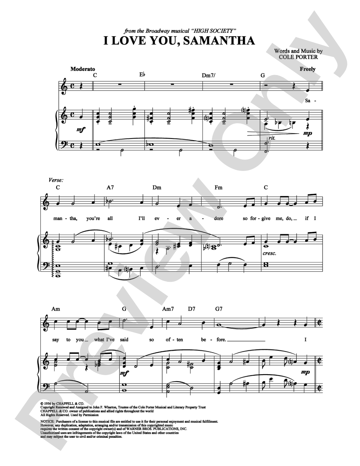 I Love You, Samantha: Piano/Vocal/Chords Digital Sheet Music