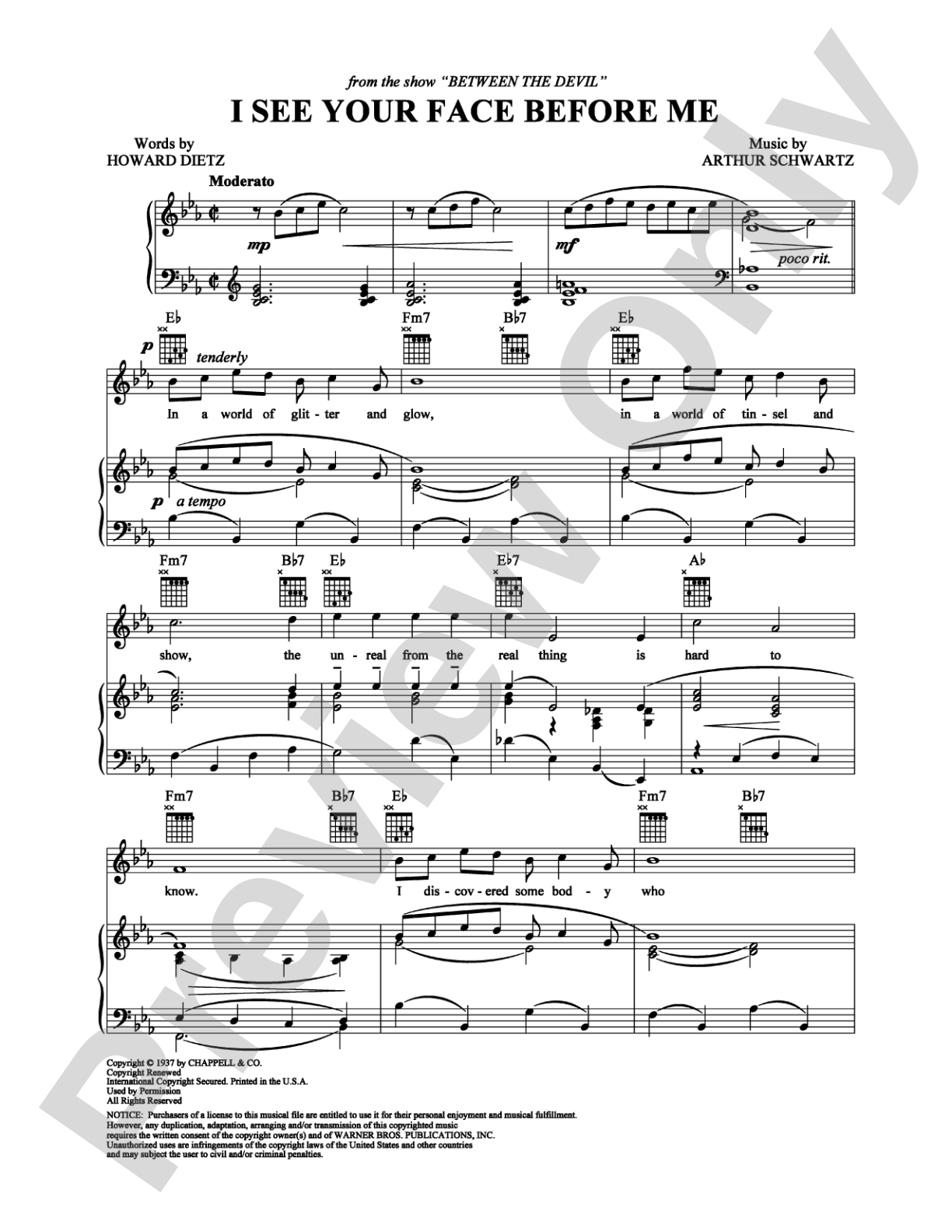 I See Your Face Before Me: Piano/Vocal/Chords Digital Sheet Music