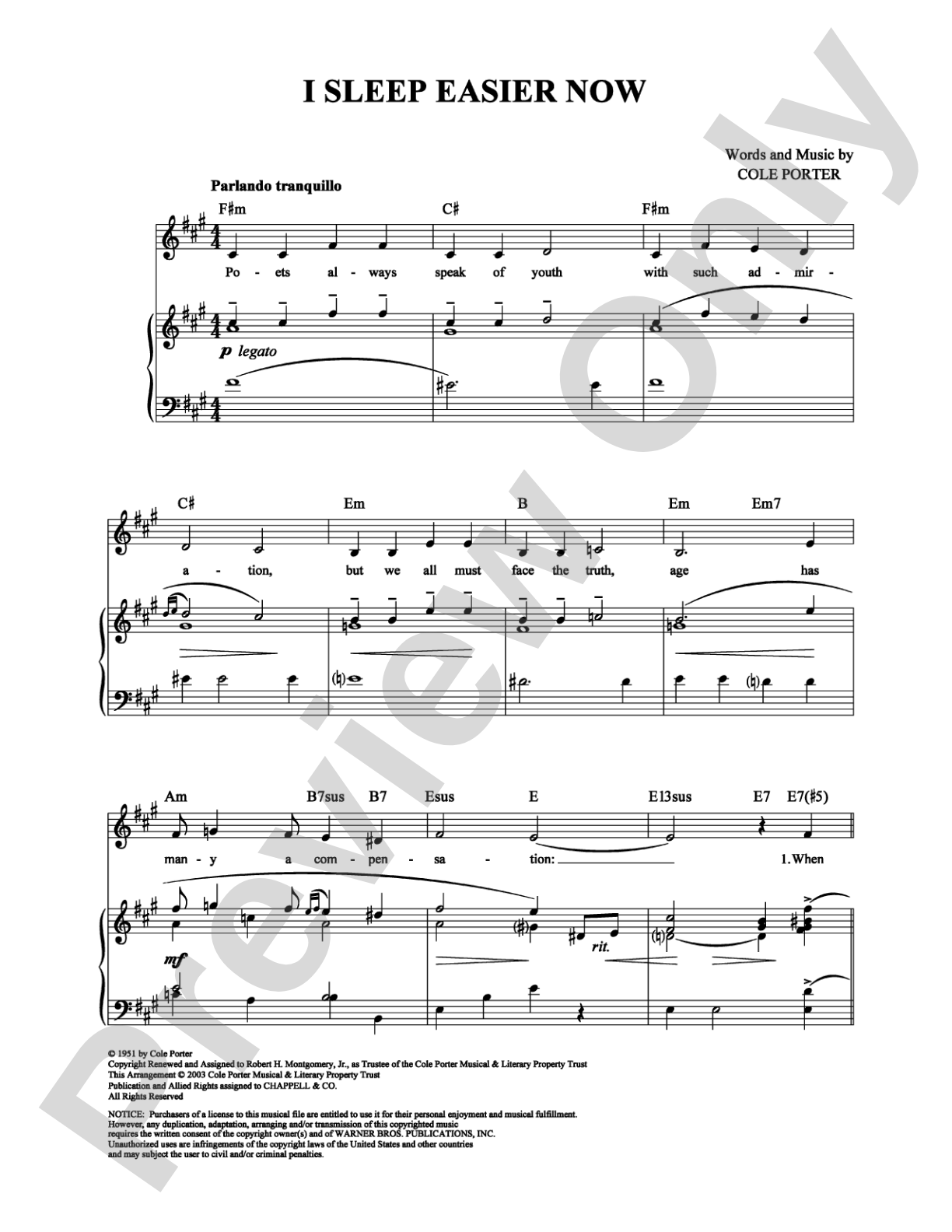 I Sleep Easier Now: Piano/Vocal/Chords Digital Sheet Music