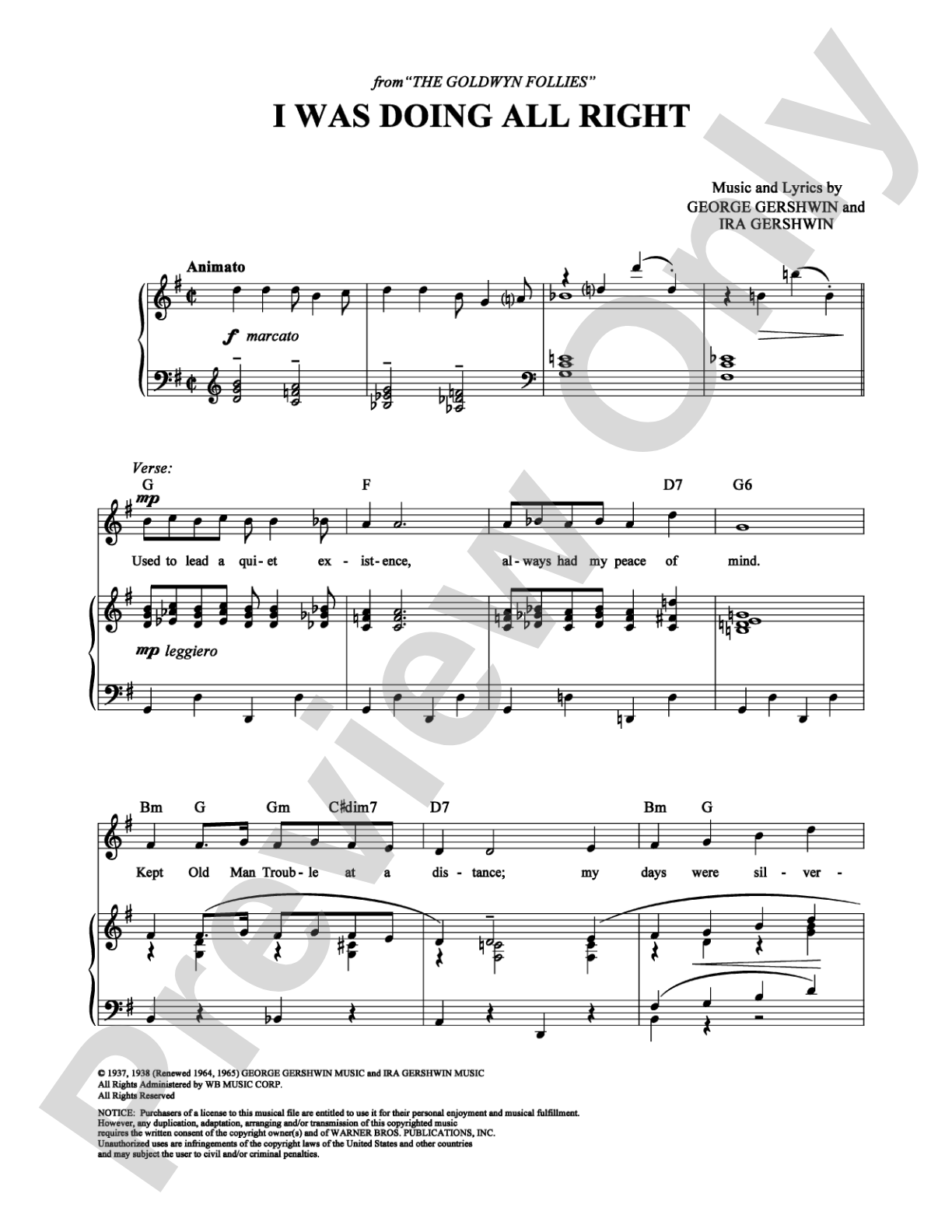 I Was Doing All Right: Piano/Vocal/Chords Digital Sheet Music
