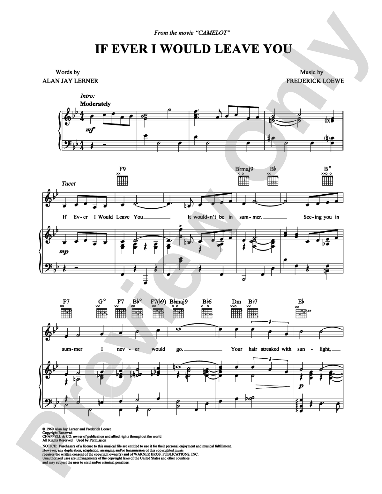 If Ever I Would Leave You: Piano/Vocal/Chords Digital Sheet Music