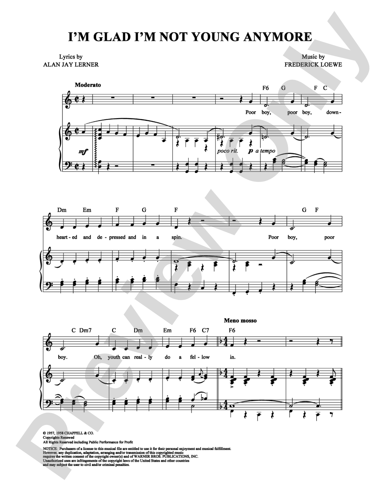 I'm Glad I'm Not Young Anymore: Piano/Vocal/Chords Digital Sheet Music