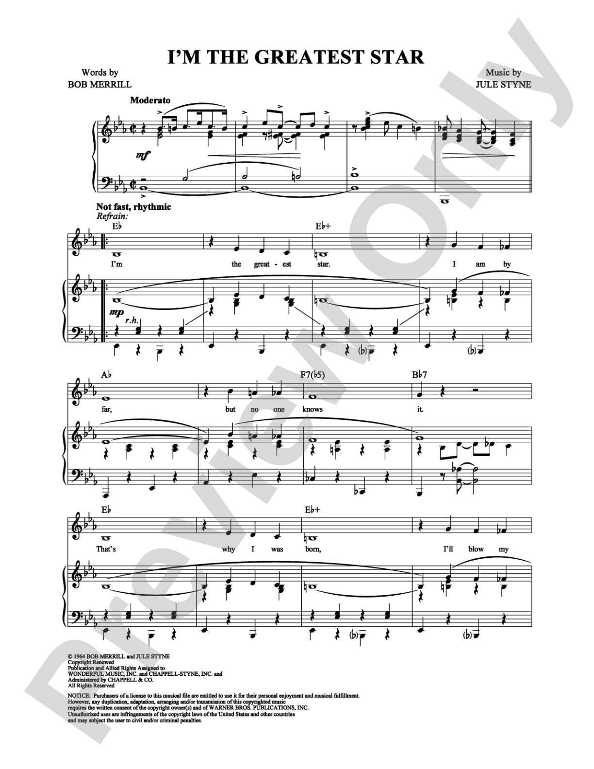 I'm the Greatest Star: Piano/Vocal/Chords Digital Sheet Music