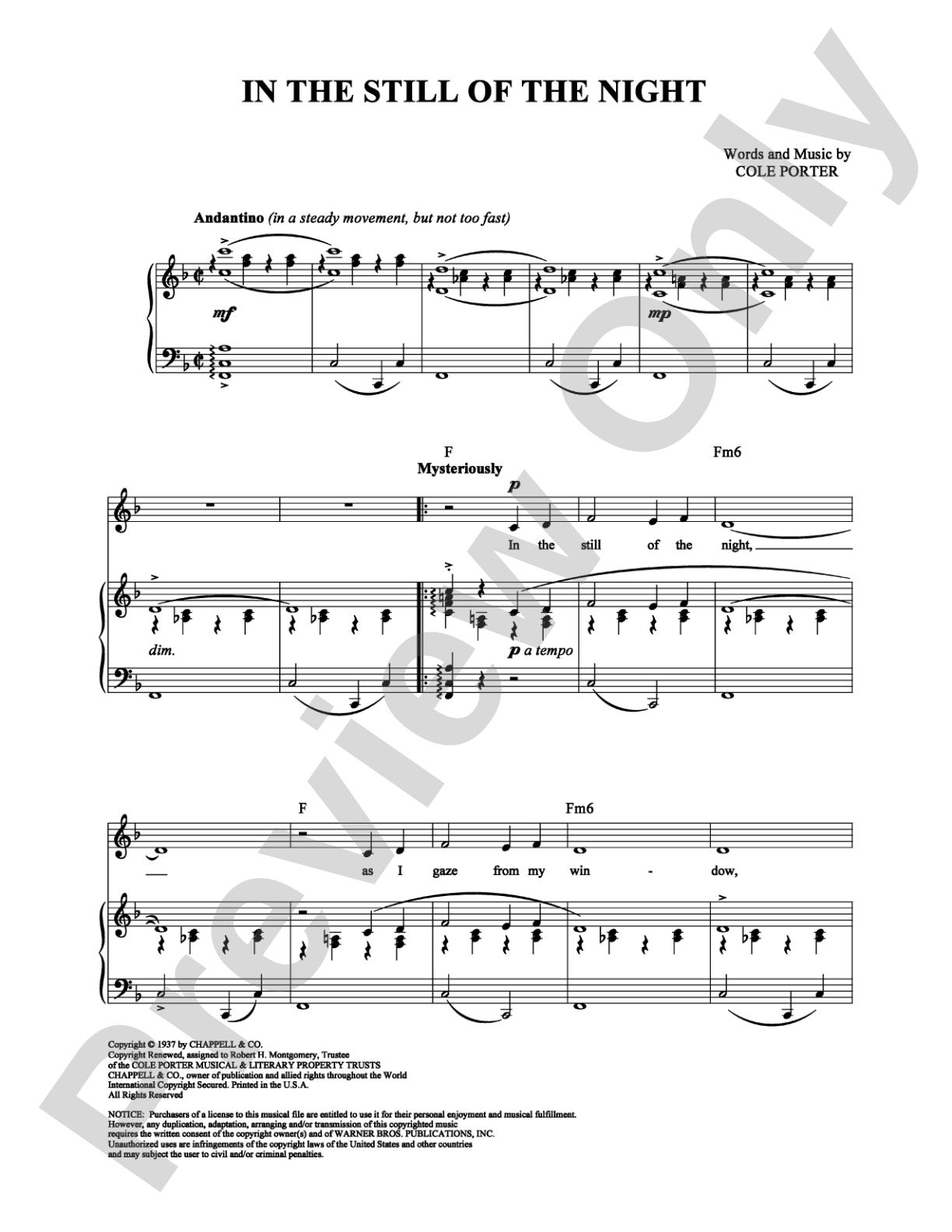 In The Still Of The Night: Piano/Vocal/Chords Digital Sheet Music