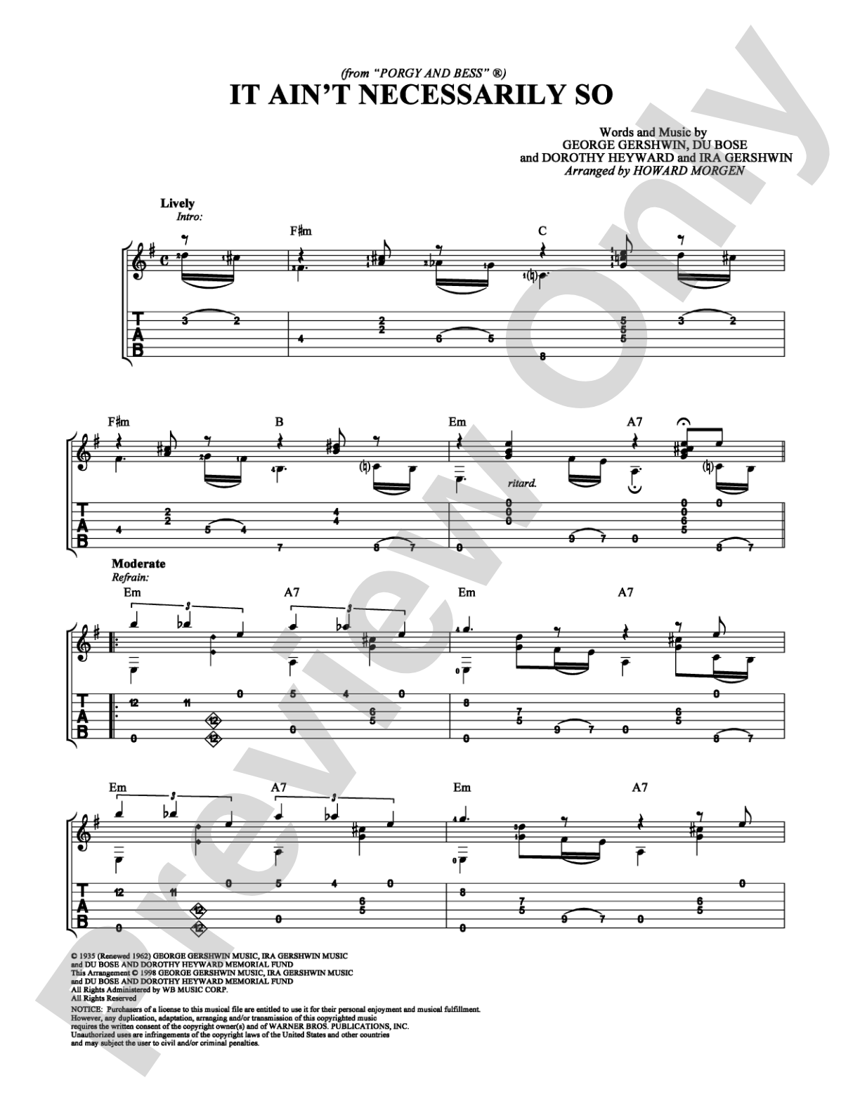 It Ain't Necessarily So: Guitar TAB Digital Sheet Music