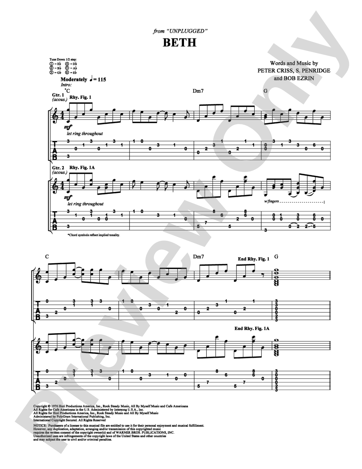 Beth: Guitar TAB Digital Sheet Music