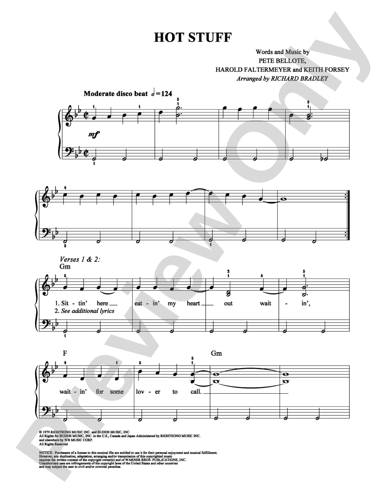 Hot Stuff: Easy Piano Digital Sheet Music
