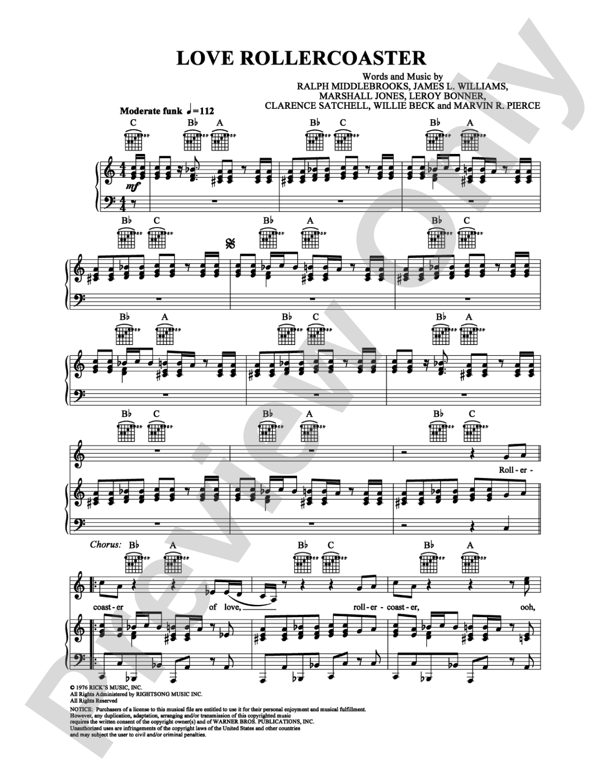 Love Rollercoaster: Piano/Vocal/Chords Digital Sheet Music