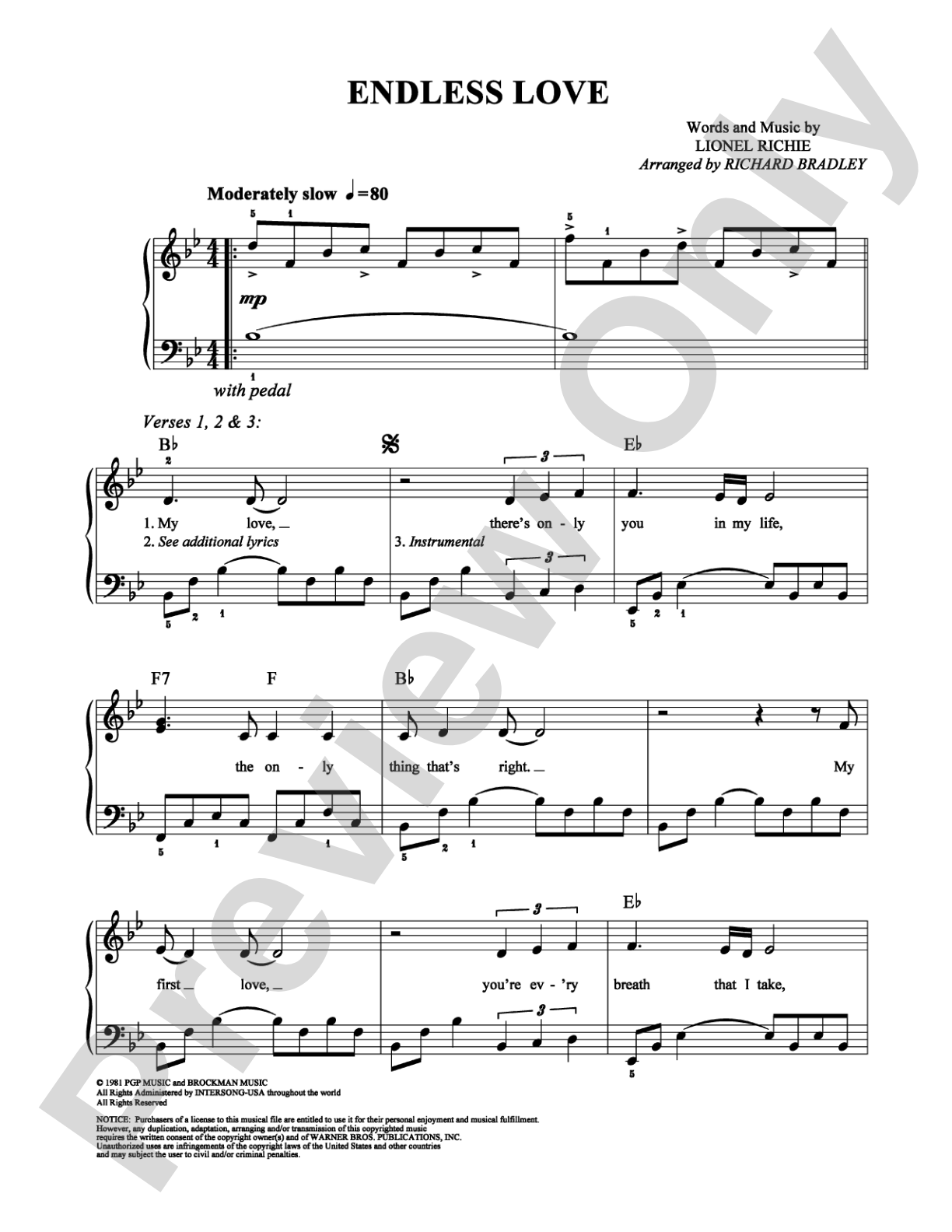 Endless Love: Easy Piano Digital Sheet Music