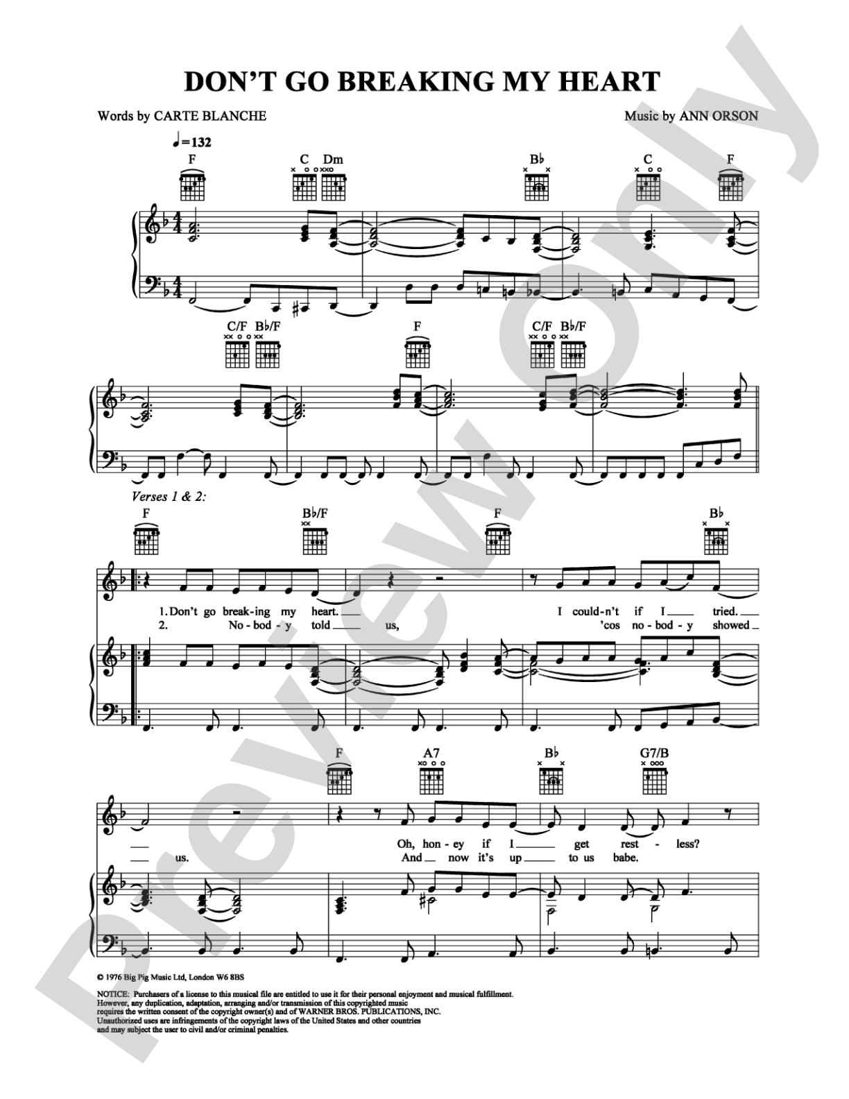 Don't Go Breaking My Heart: Piano/Vocal/Chords Digital Sheet Music