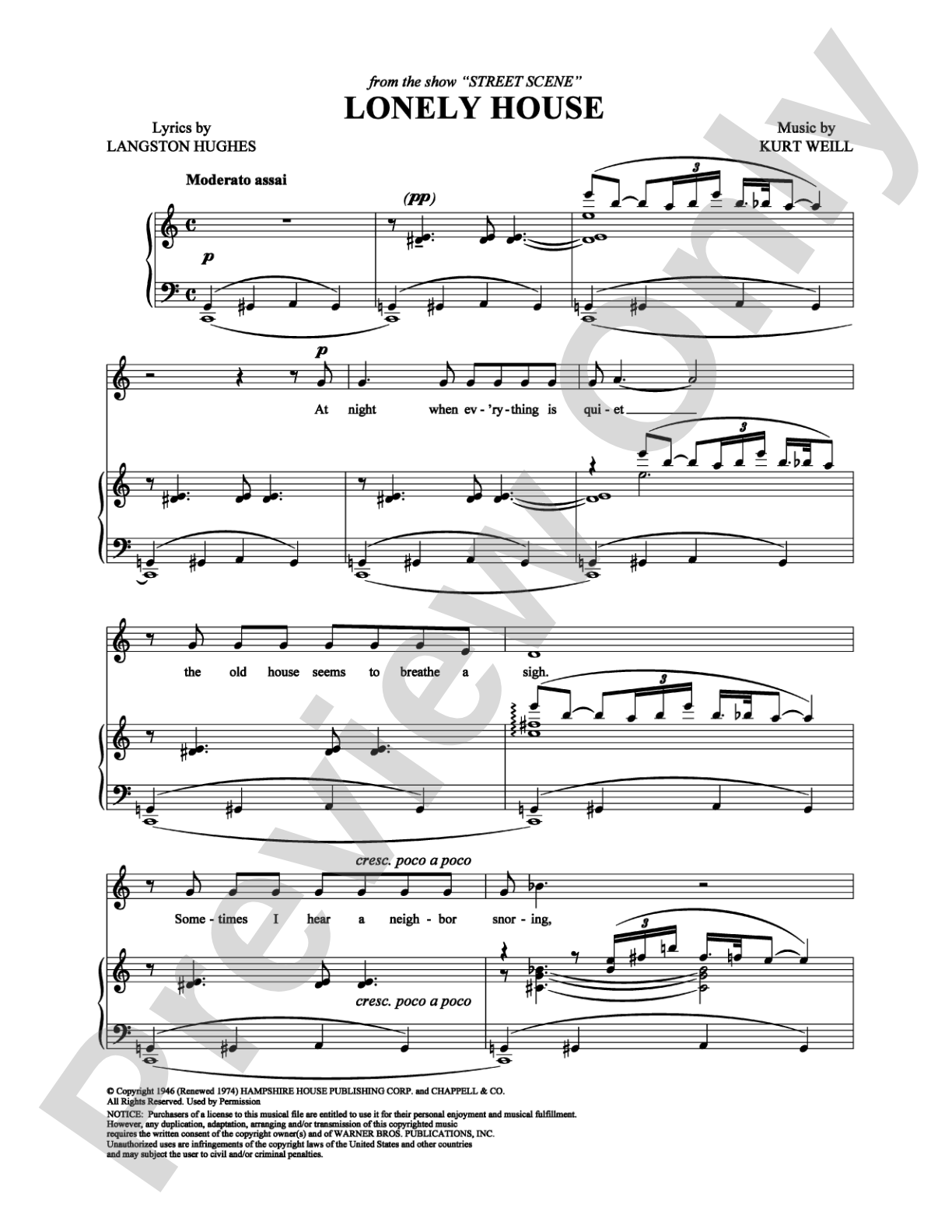 Lonely House: Piano/Vocal/Chords Digital Sheet Music