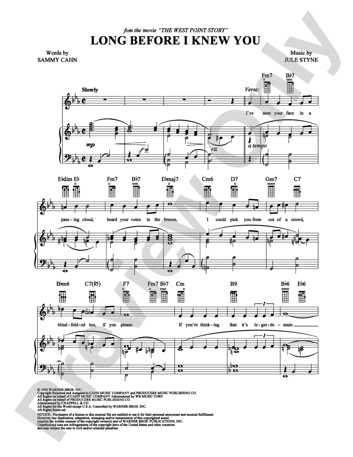 Long Before I Knew You: Piano/Vocal/Chords Digital Sheet Music