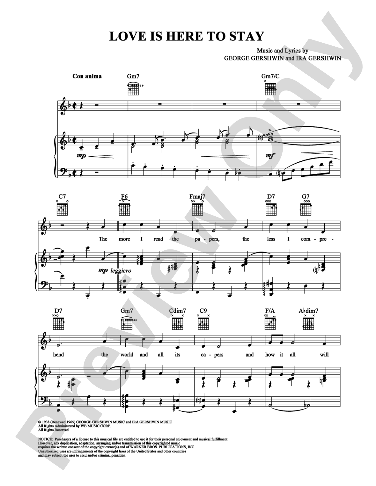 Love Is Here To Stay: Piano/Vocal/Chords Digital Sheet Music