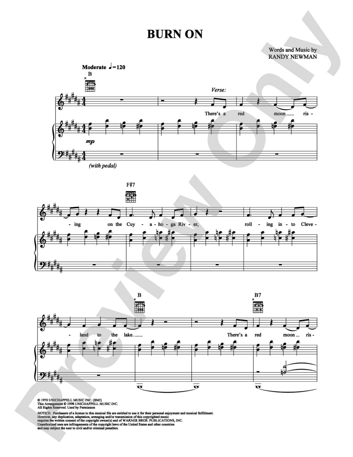Burn On: Piano/Vocal/Chords Digital Sheet Music