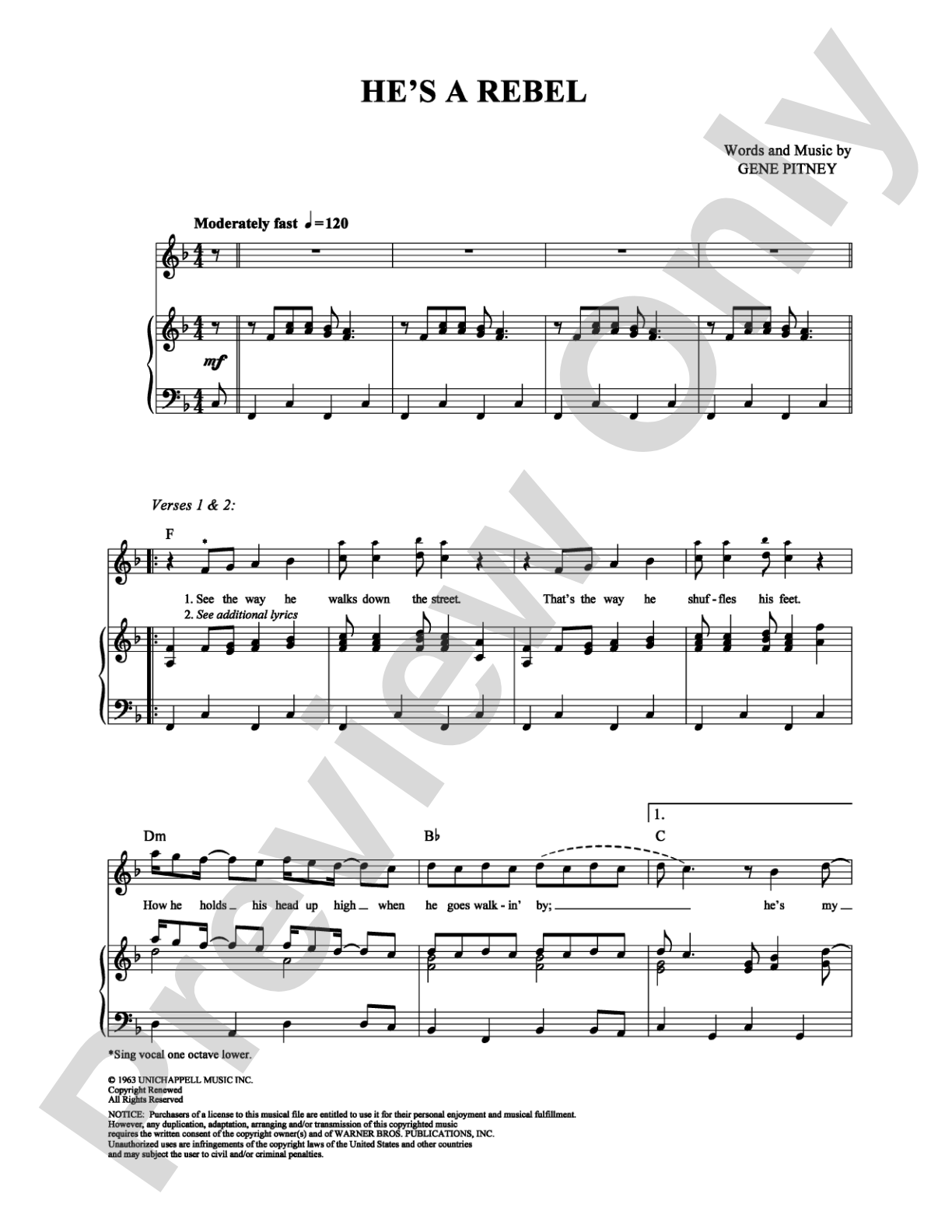 He's a Rebel: Piano/Vocal/Chords Digital Sheet Music
