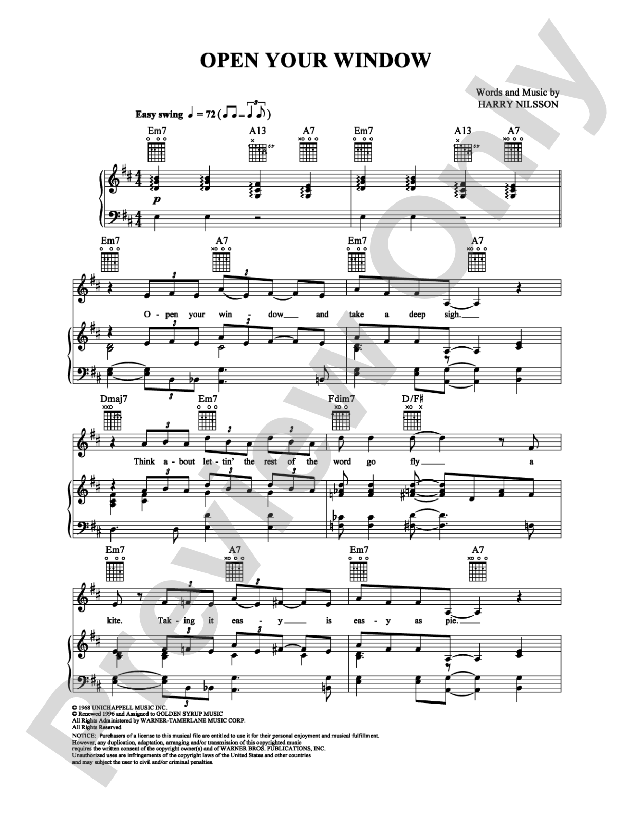 Open Your Window: Piano/Vocal/Chords Digital Sheet Music