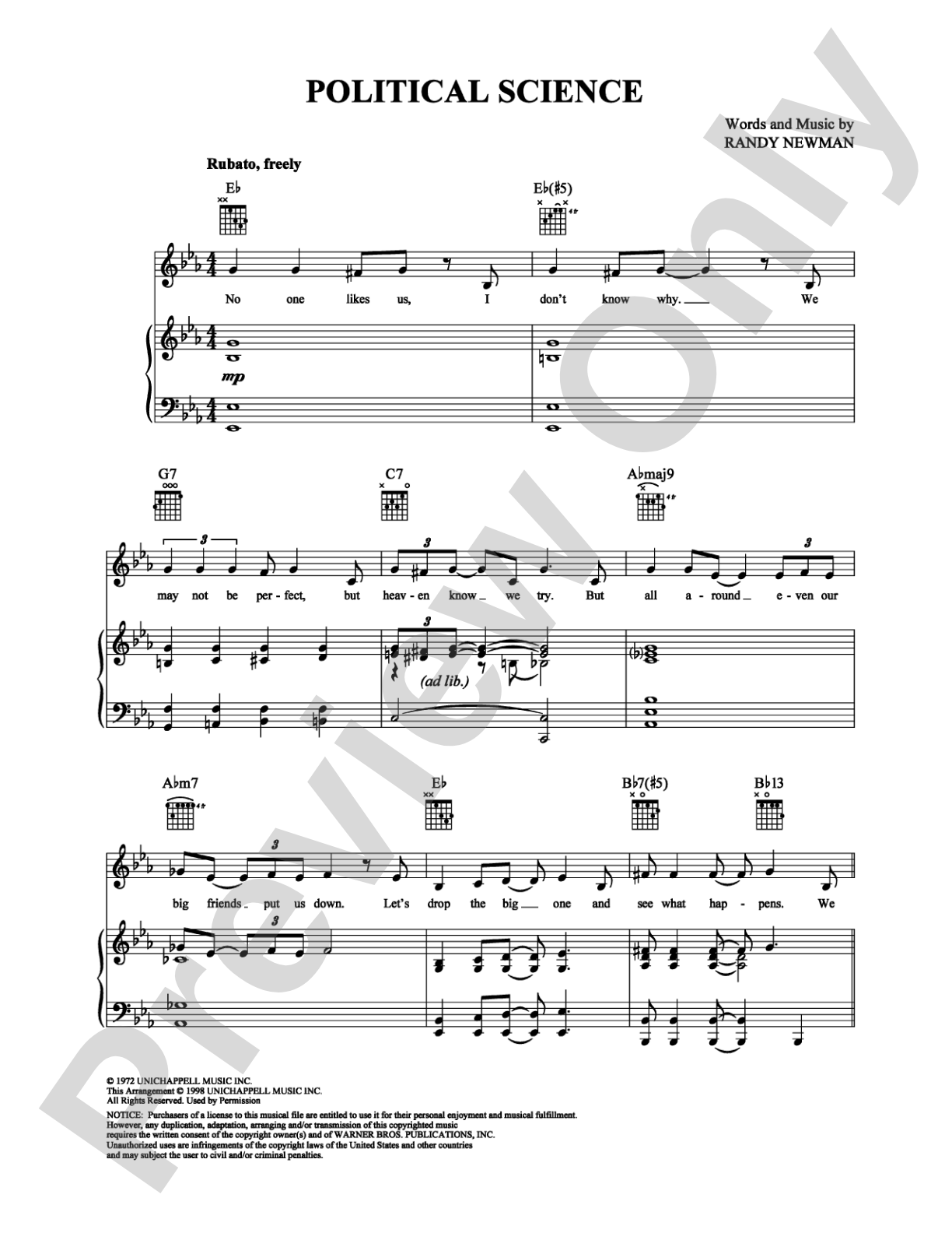 Political Science: Piano/Vocal/Chords Digital Sheet Music