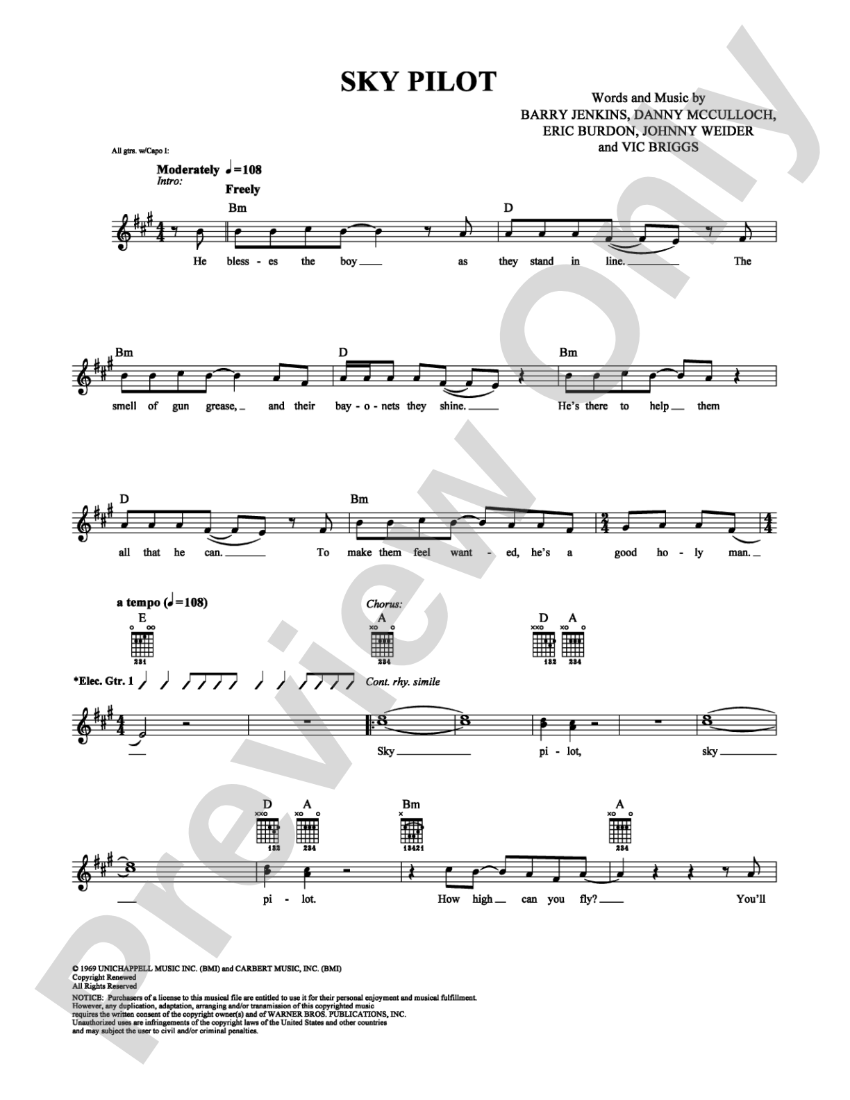 Sky Pilot: Guitar TAB Digital Sheet Music