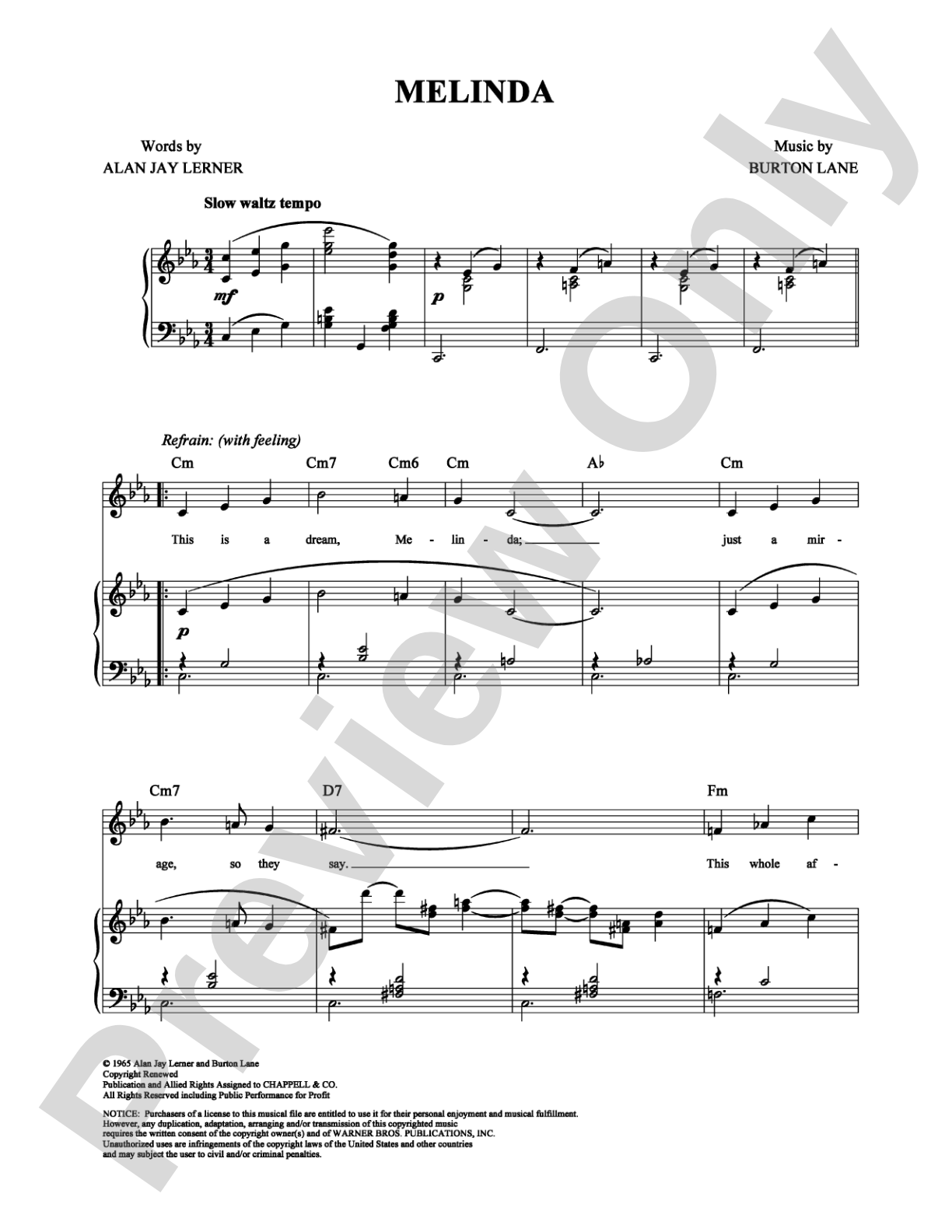 Melinda: Piano/Vocal/Chords Digital Sheet Music