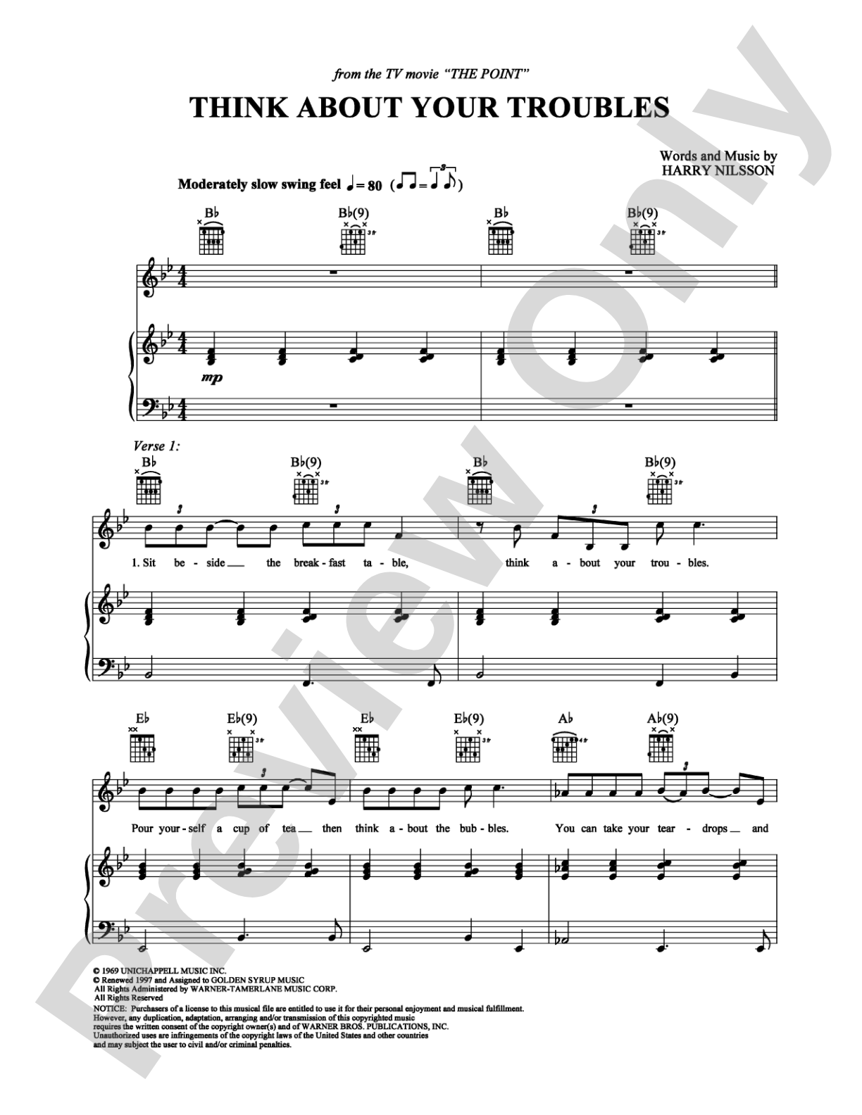 Think About Your Troubles: Piano/Vocal/Chords Digital Sheet Music
