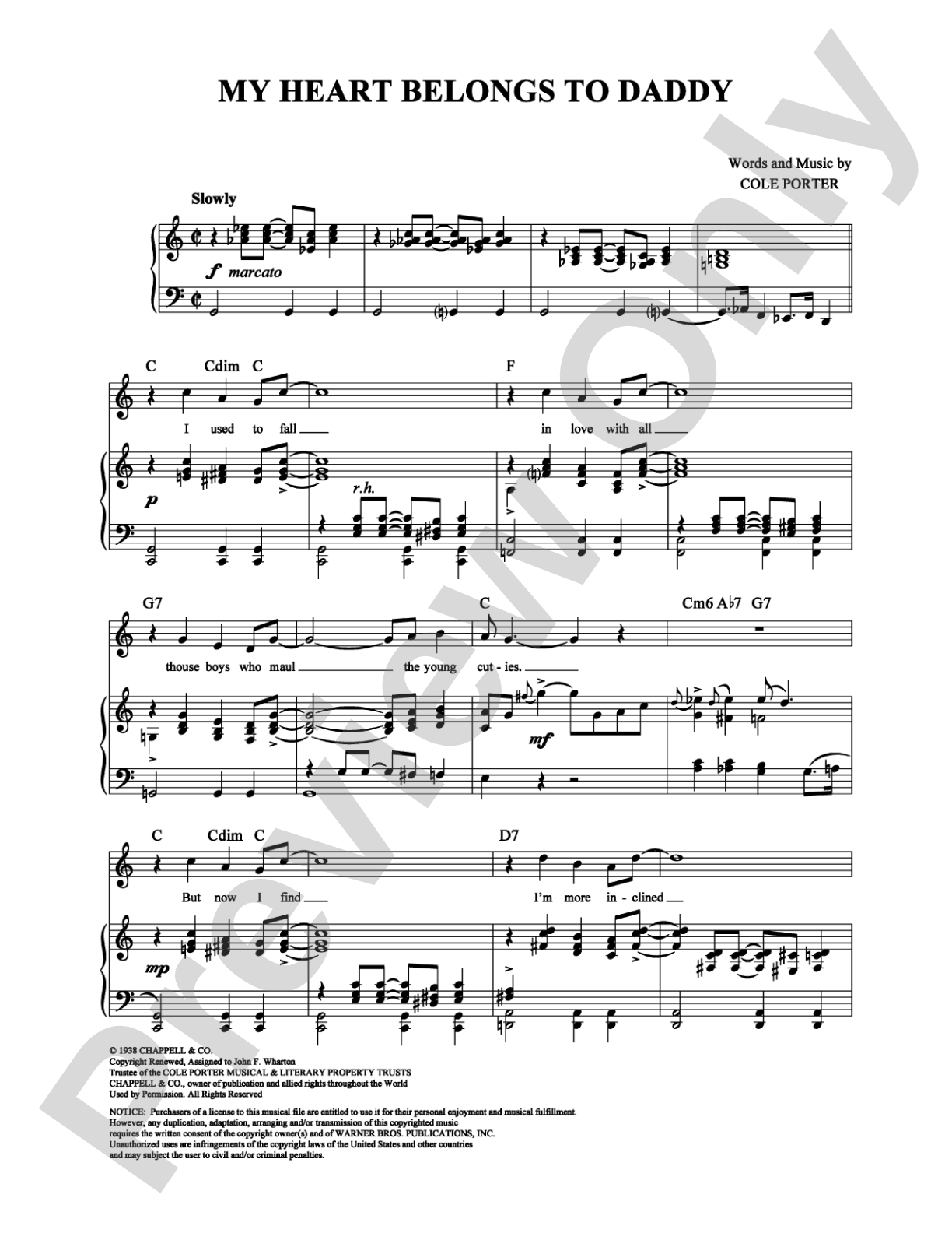 My Heart Belongs to Daddy: Piano/Vocal/Chords Digital Sheet Music