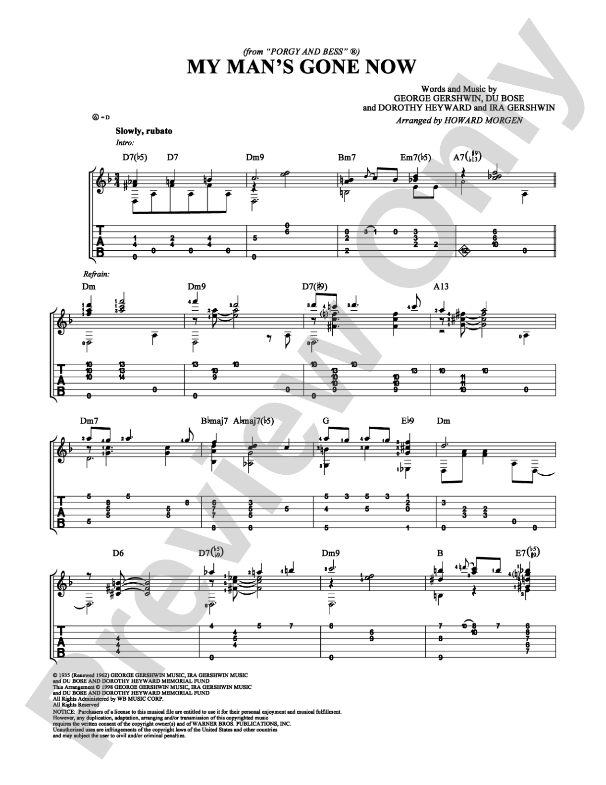 My Man's Gone Now: Guitar TAB Digital Sheet Music