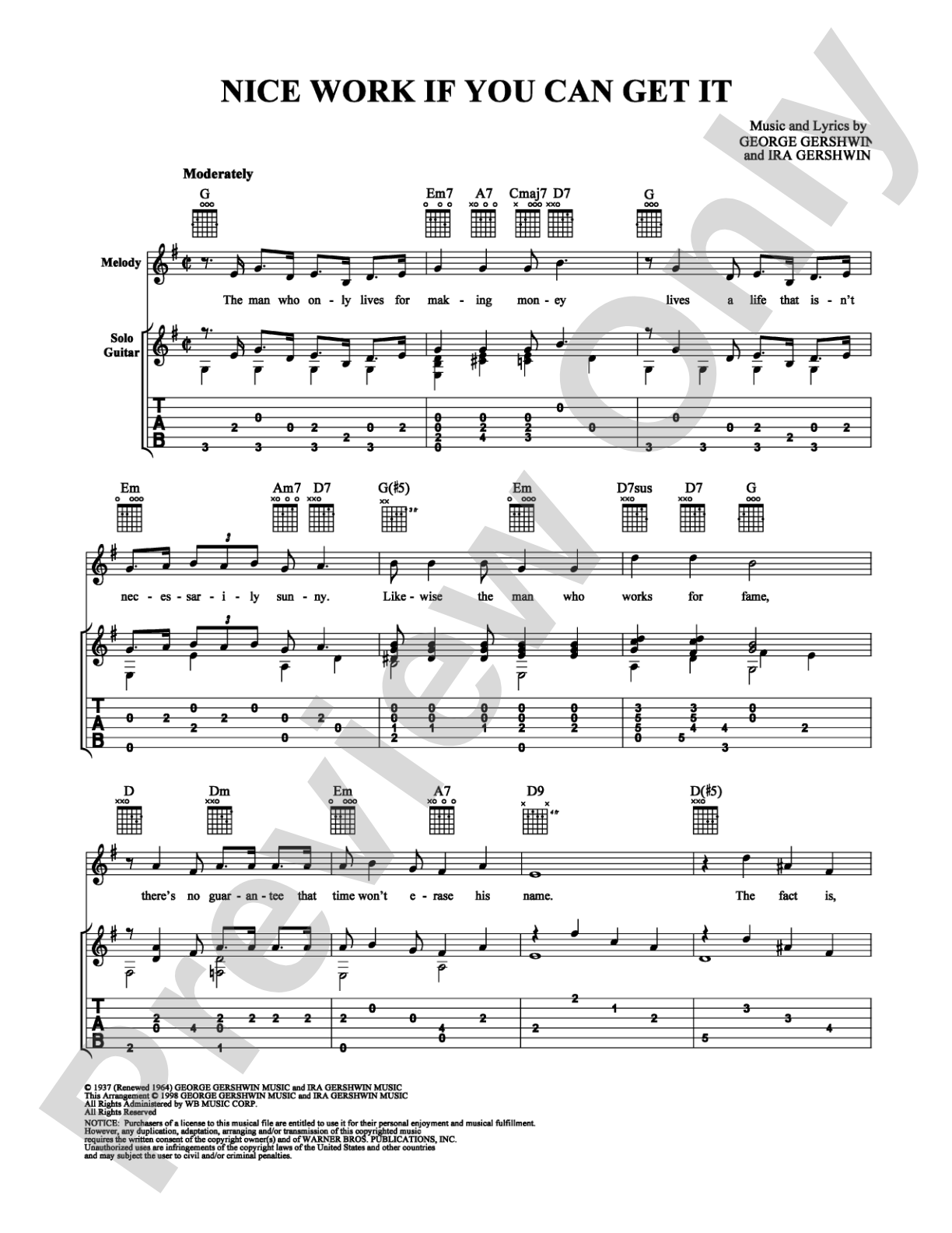 Nice Work If You Can Get It: Guitar TAB Digital Sheet Music