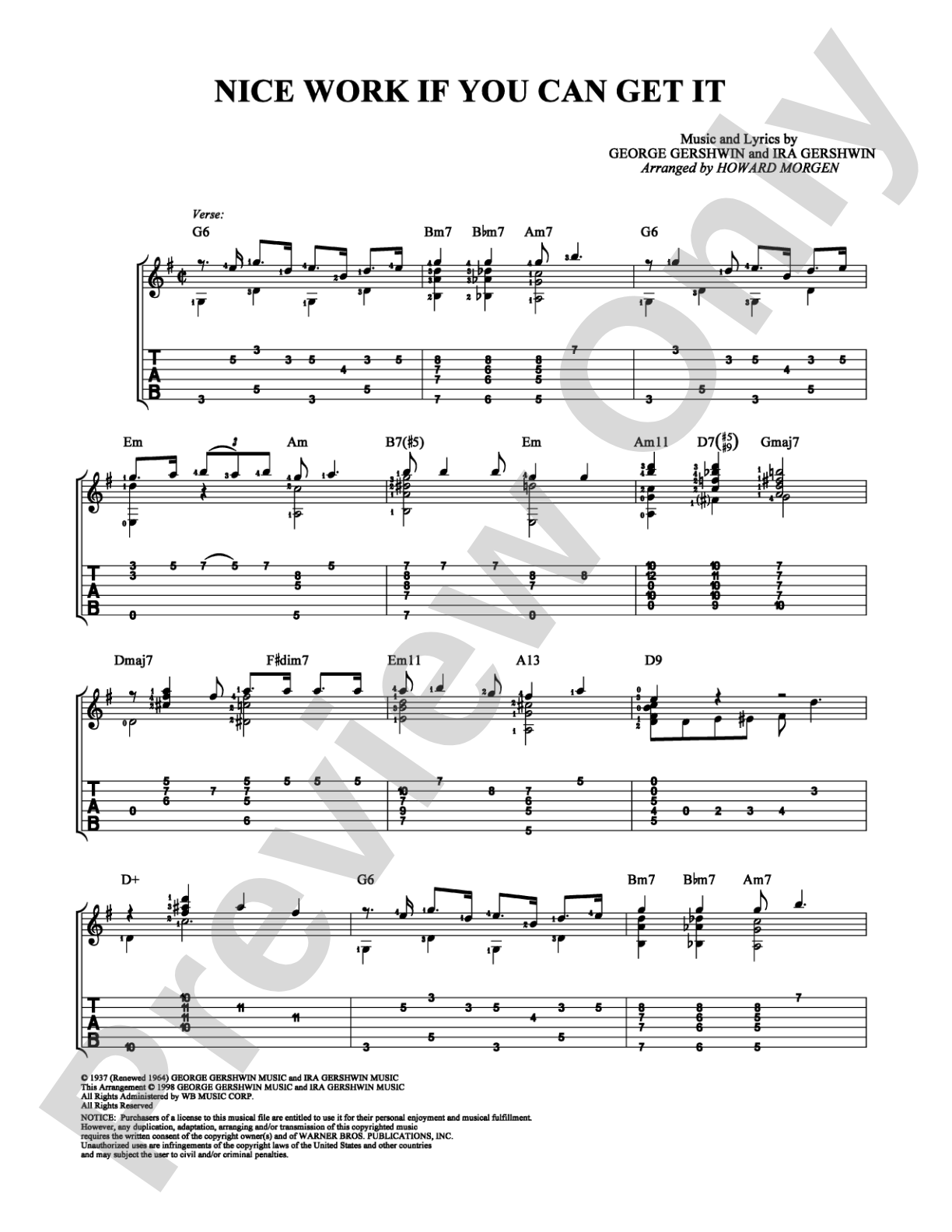 Nice Work If You Can Get It: Guitar TAB Digital Sheet Music