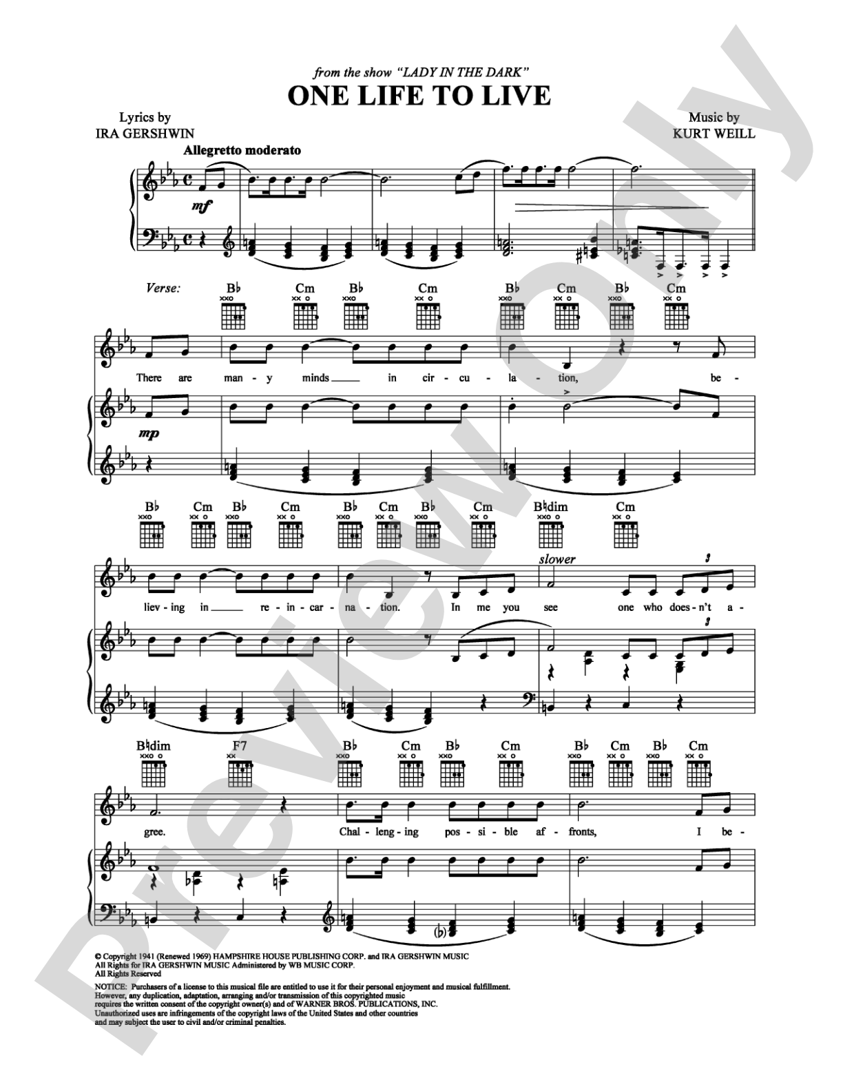One LIfe to Live: Piano/Vocal/Chords Digital Sheet Music