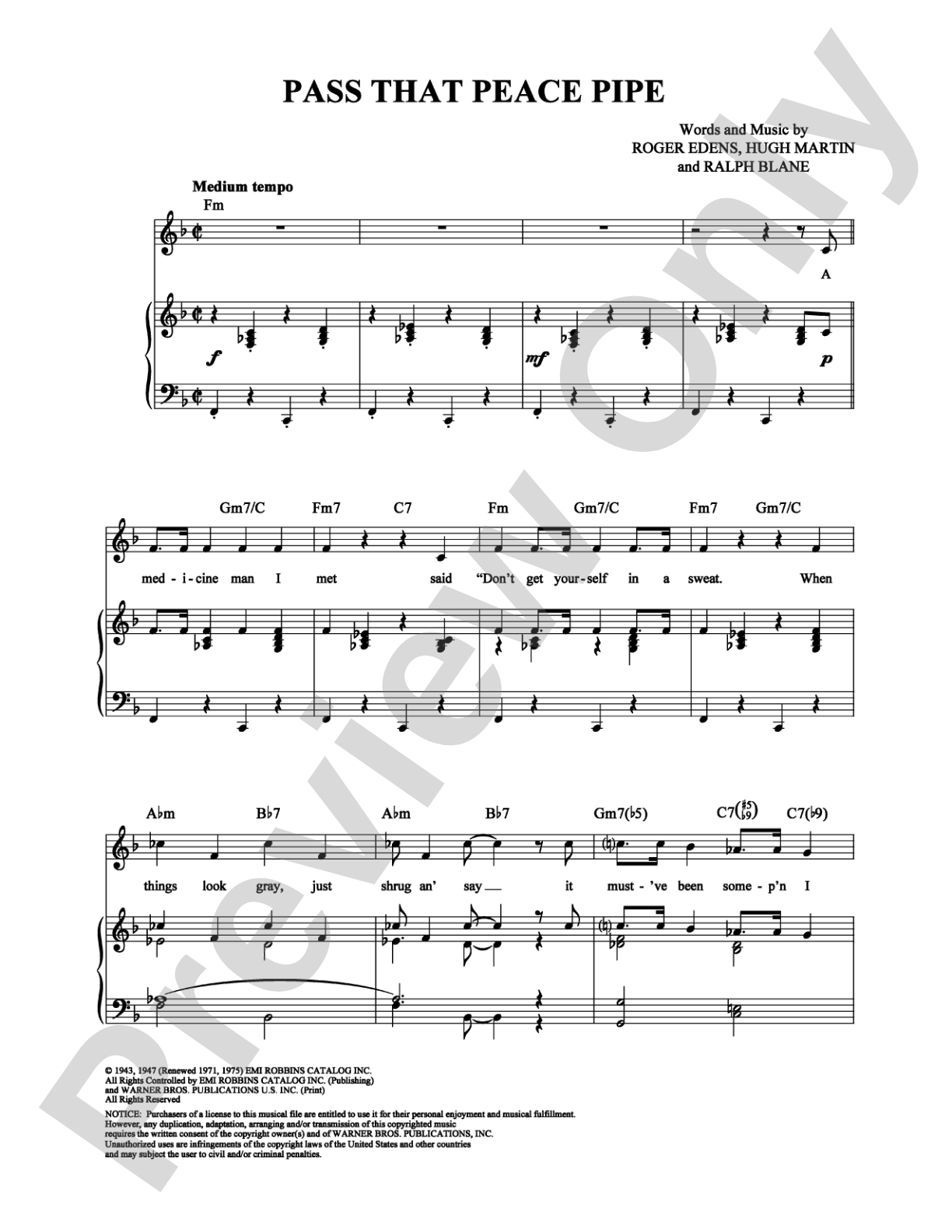 Pass That Peace Pipe: Piano/Vocal/Chords Digital Sheet Music