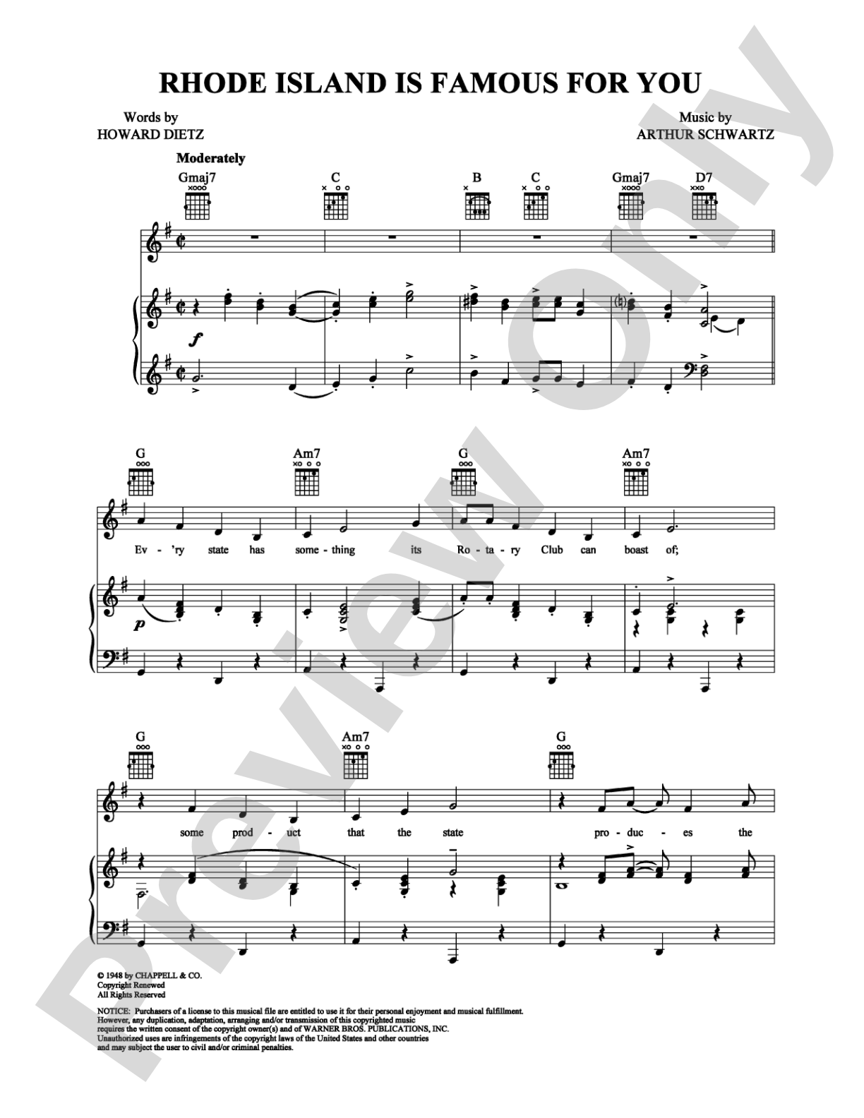 Rhode Island Is Famous for You: Piano/Vocal/Chords Digital Sheet Music