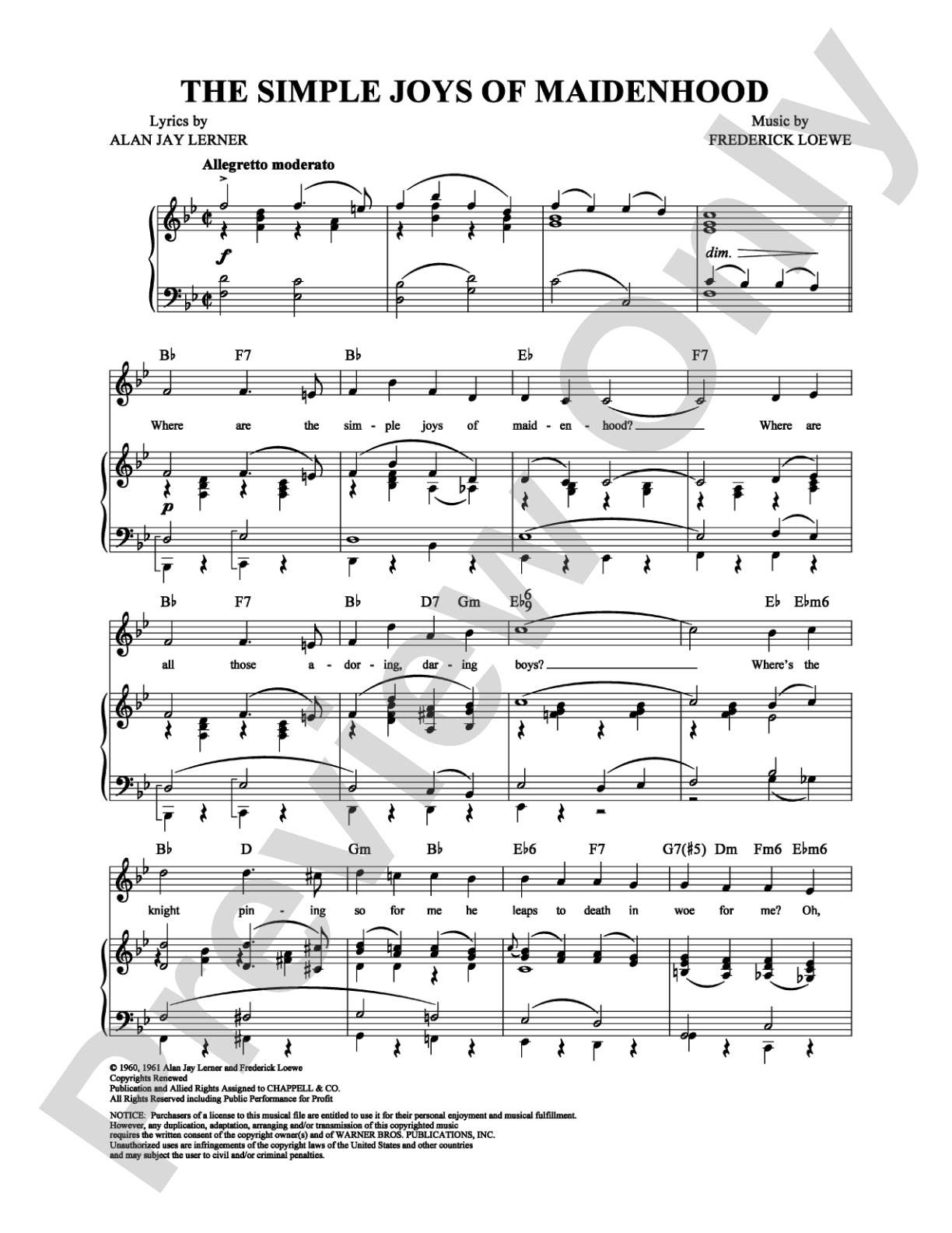 The Simple Joys of Maidenhood: Piano/Vocal/Chords Digital Sheet Music
