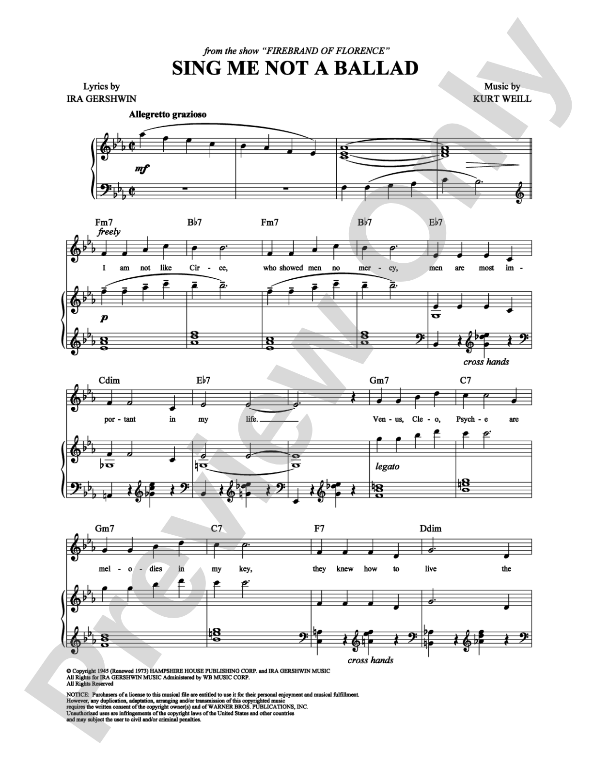 Sing Me Not a Ballad: Piano/Vocal/Chords Digital Sheet Music
