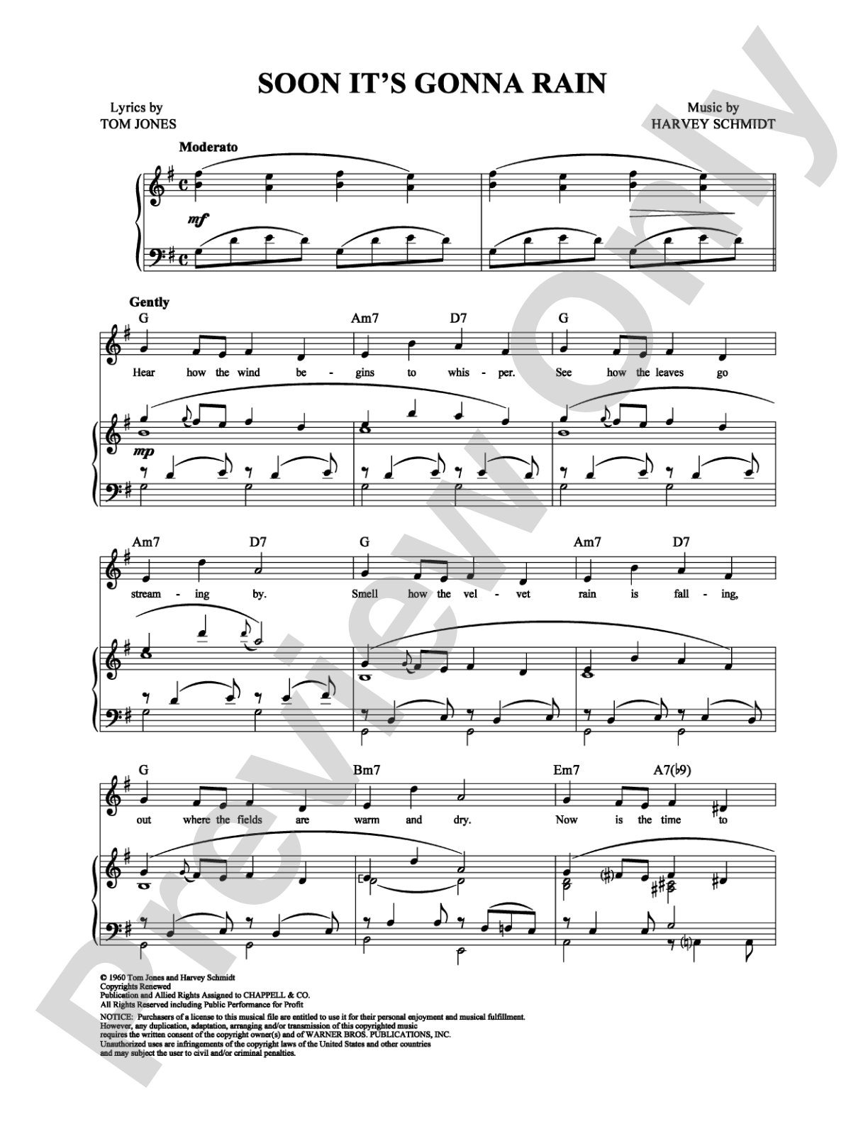 Soon It's Gonna Rain: Piano/Vocal/Chords Digital Sheet Music