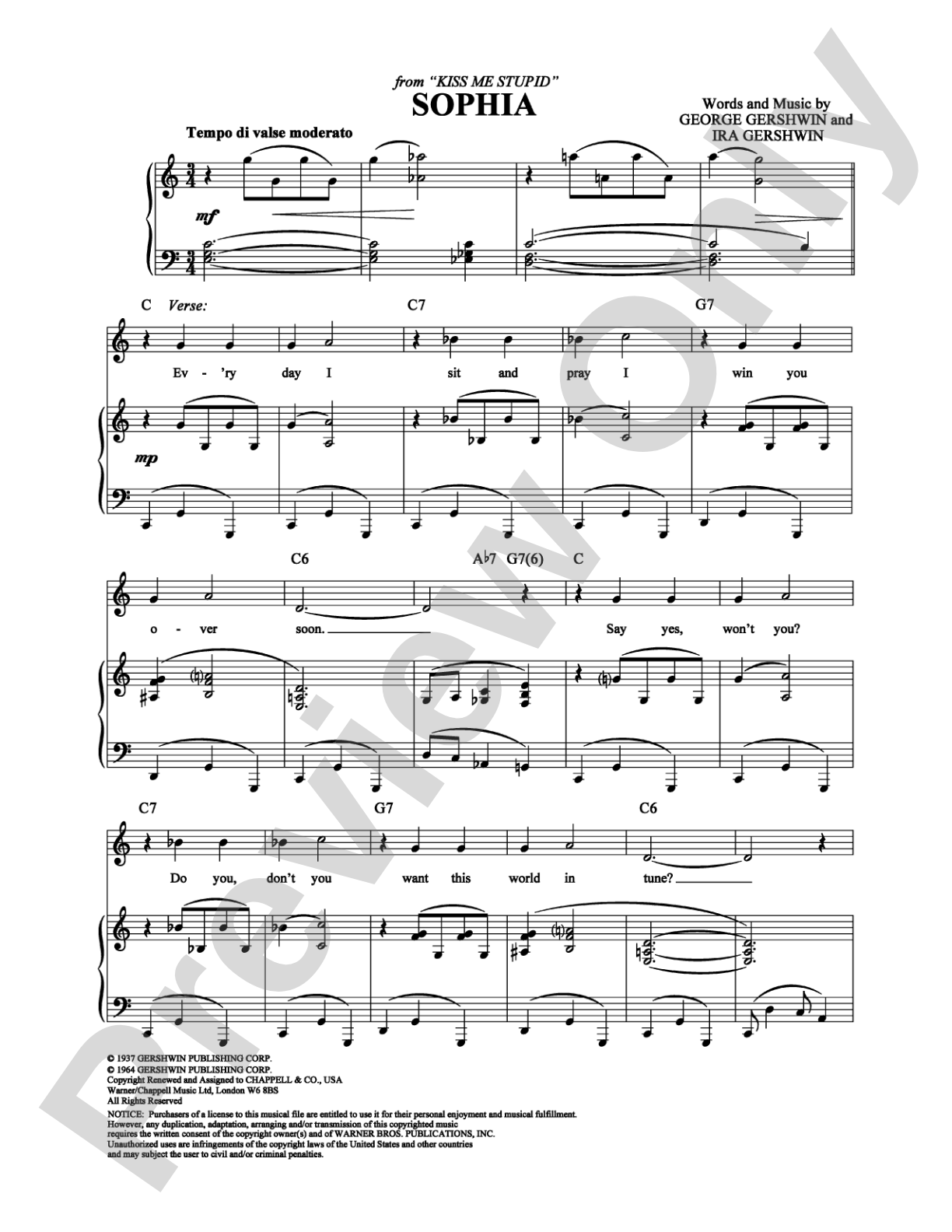 Sophia: Piano/Vocal/Chords Digital Sheet Music