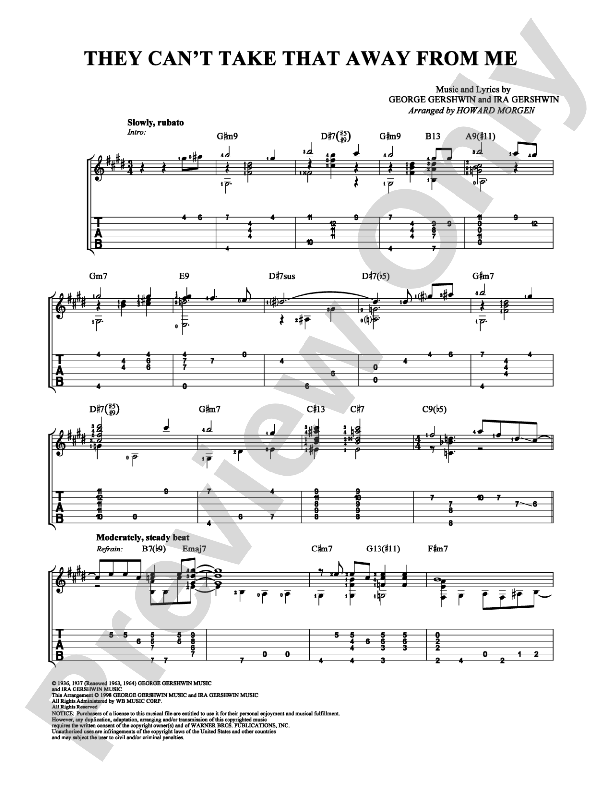 They Can't Take That Away From Me: Guitar TAB Digital Sheet Music