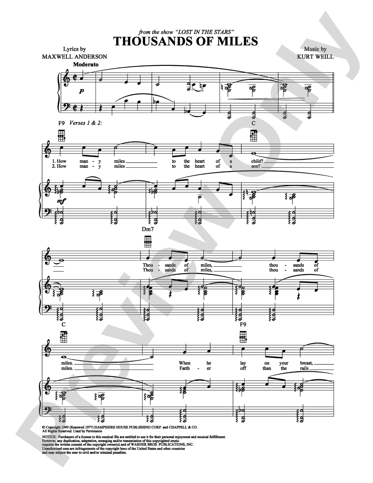 Thousands of Miles: Piano/Vocal/Chords Digital Sheet Music