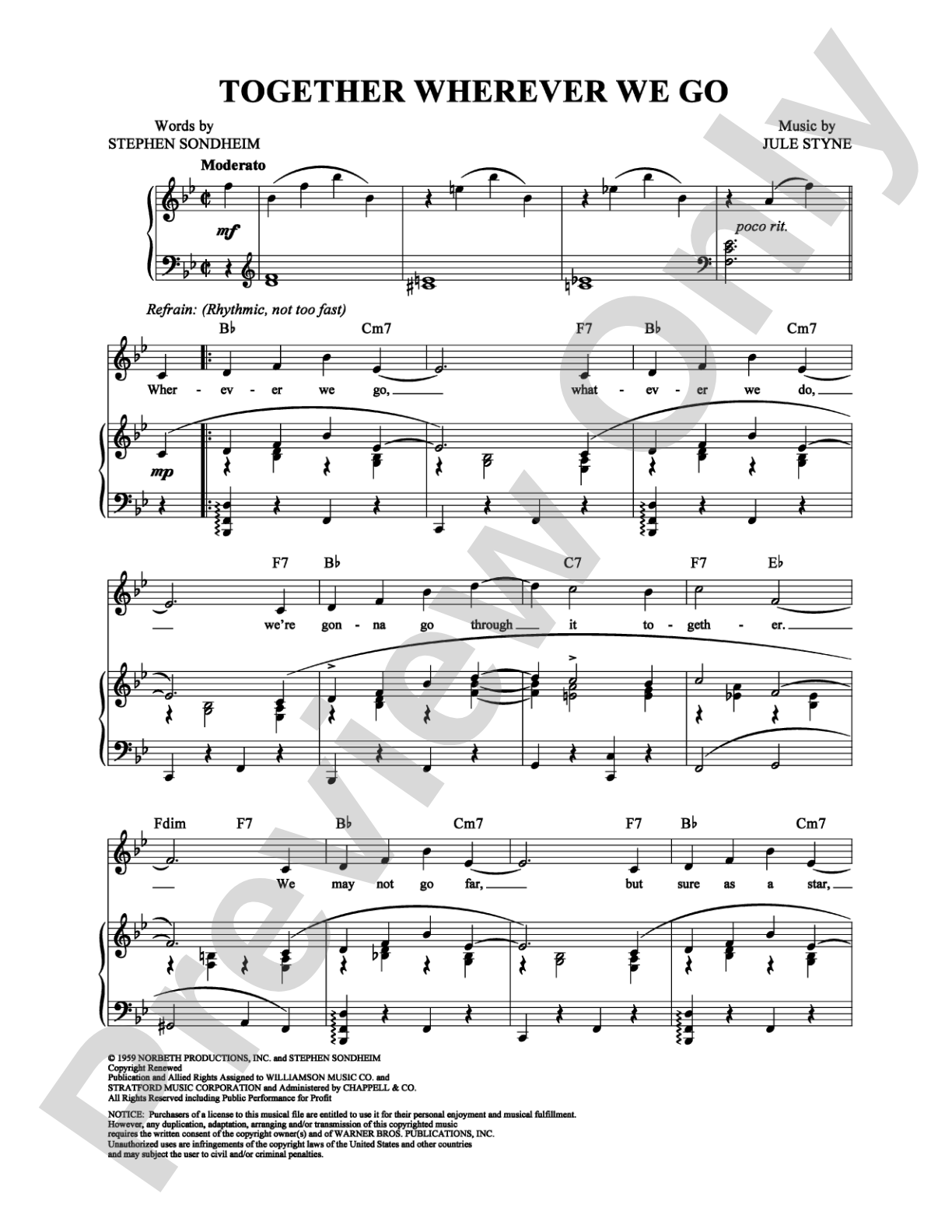 Together Wherever We Go: Piano/Vocal/Chords Digital Sheet Music