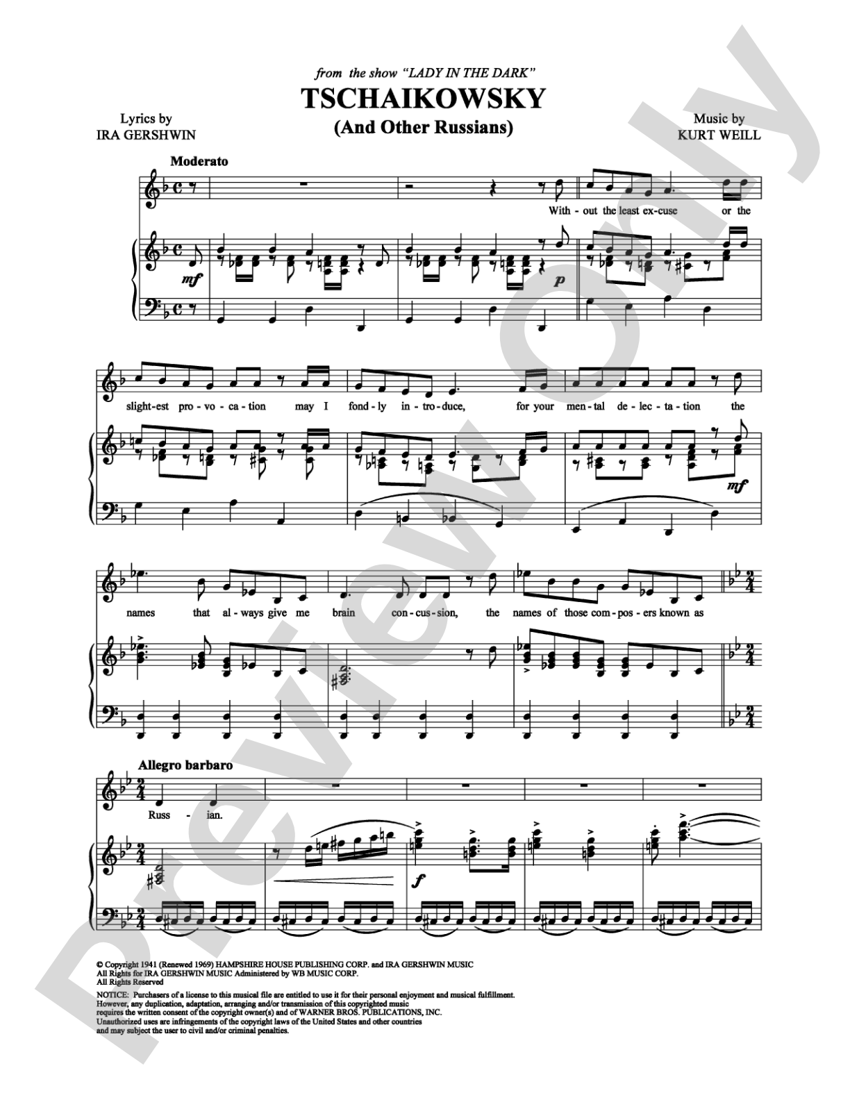 Tschaikowsky (And Other Russians): Piano/Vocal/Chords Digital Sheet Music