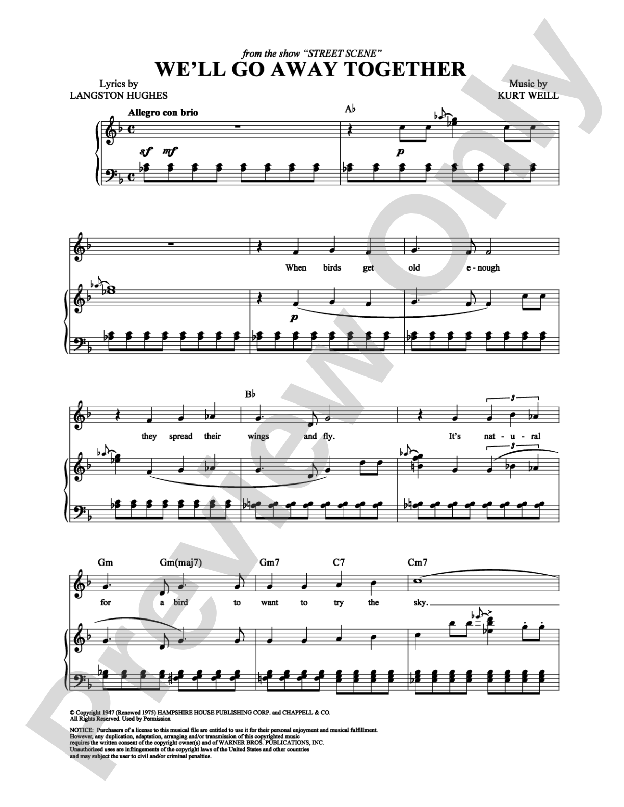 We'll Go Away Together: Piano/Vocal/Chords Digital Sheet Music