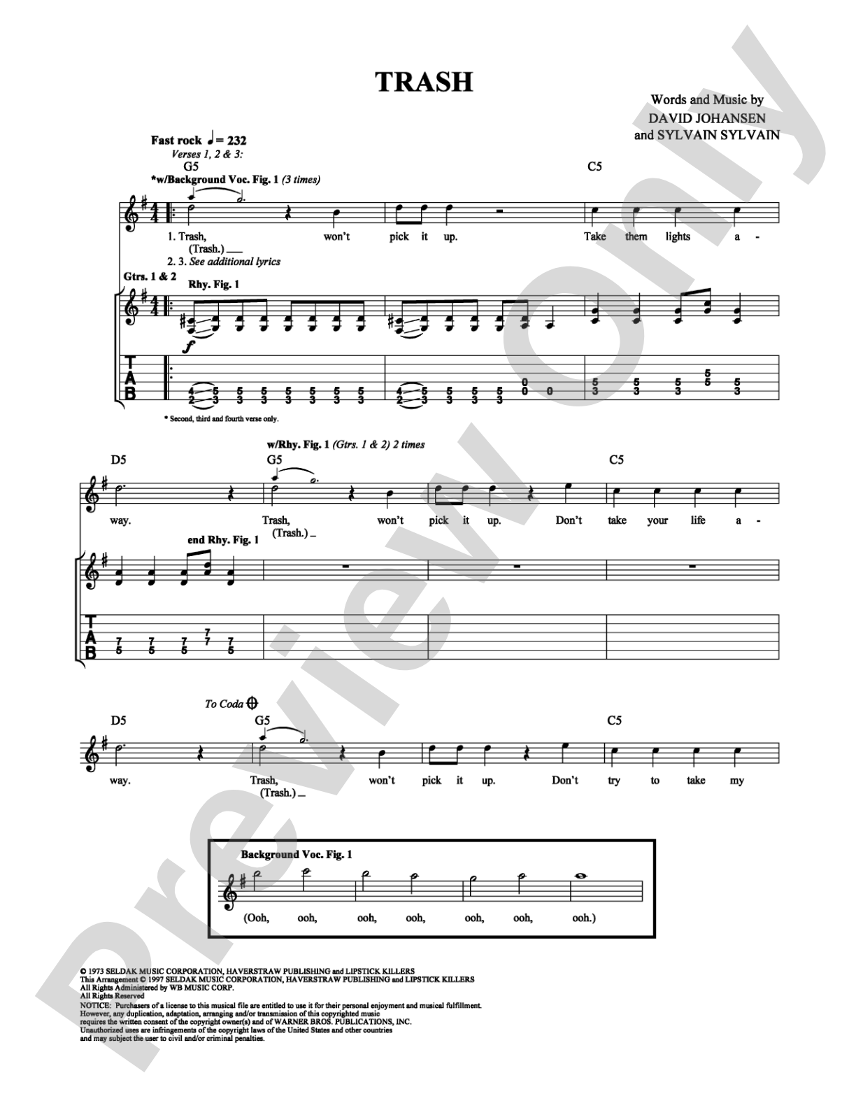 Trash: Easy Guitar Digital Sheet Music
