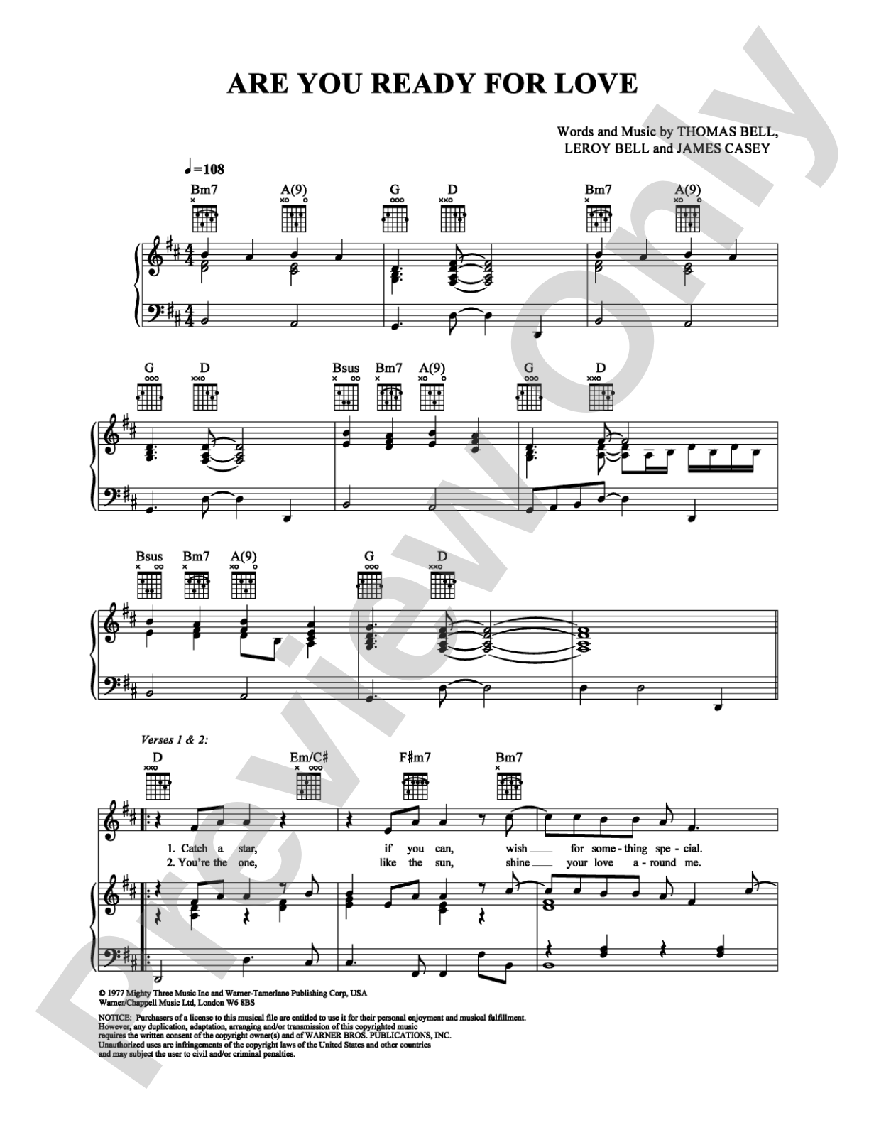 Are You Ready for Love: Piano/Vocal/Chords Digital Sheet Music