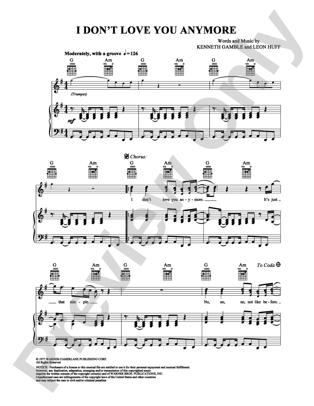 I Don't Love You Anymore: Piano/Vocal/Chords Digital Sheet Music