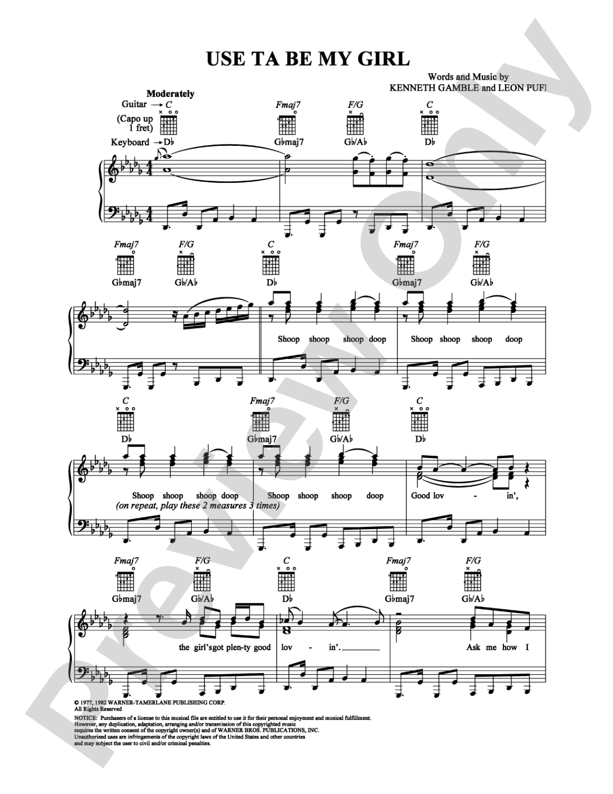 Use Ta Be My Girl: Piano/Vocal/Chords Digital Sheet Music