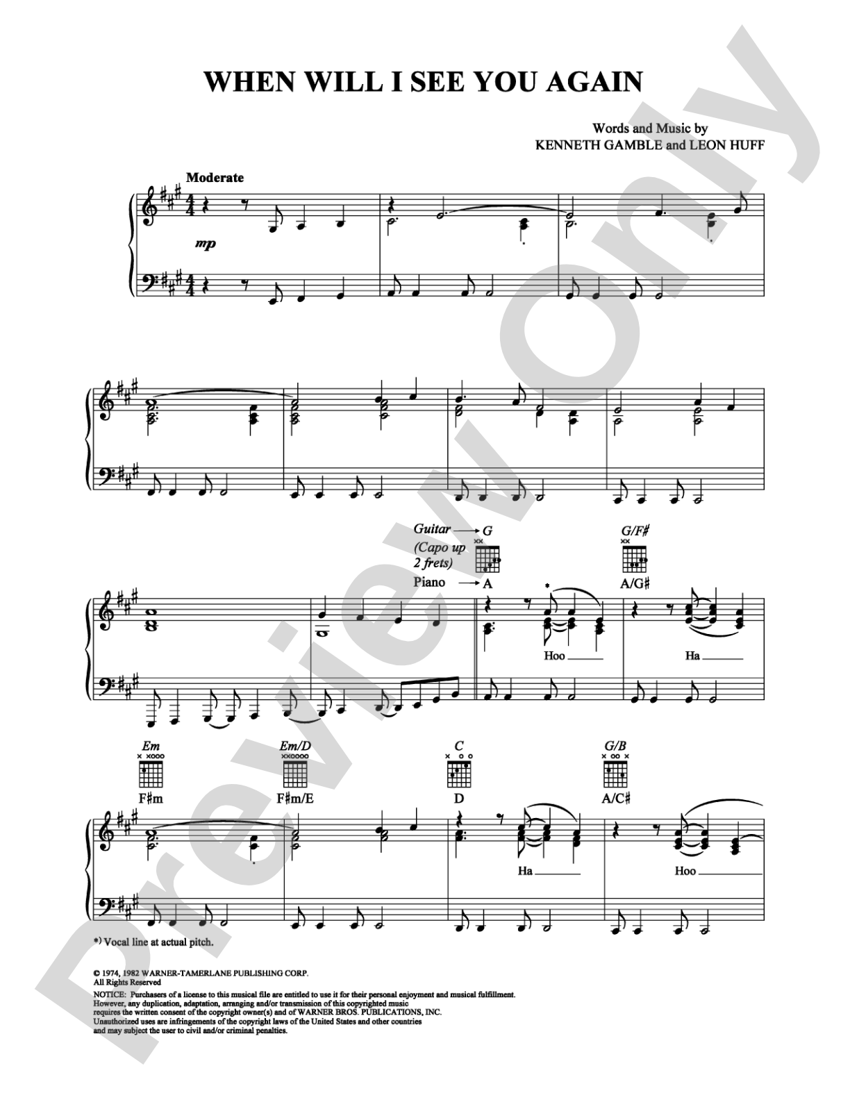 When Will I See You Again: Piano/Vocal/Chords Digital Sheet Music