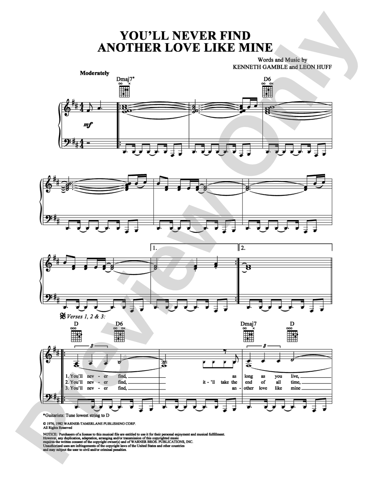 You'll Never Find Another Love Like Mine: Piano/Vocal/Chords Digital Sheet Music