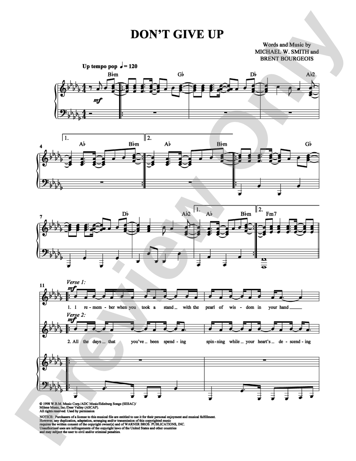 Don't Give Up: Piano/Vocal/Chords Digital Sheet Music